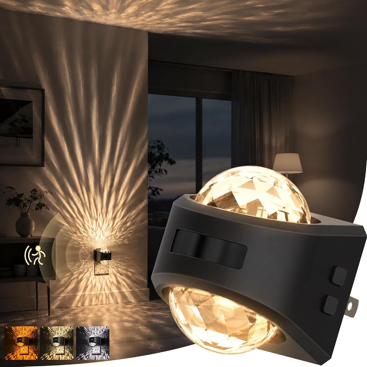 Briignite Motion Night Light Projector Dimmable 3 Colors Warm Rotatable