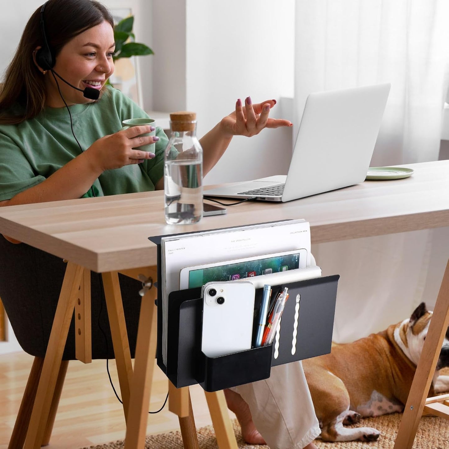 LUKETURE Desk Side Storage, 2 Tie Laptop Holder No Drill Clamp On Organizer | Steel Side Desk Organizer, Clamp on