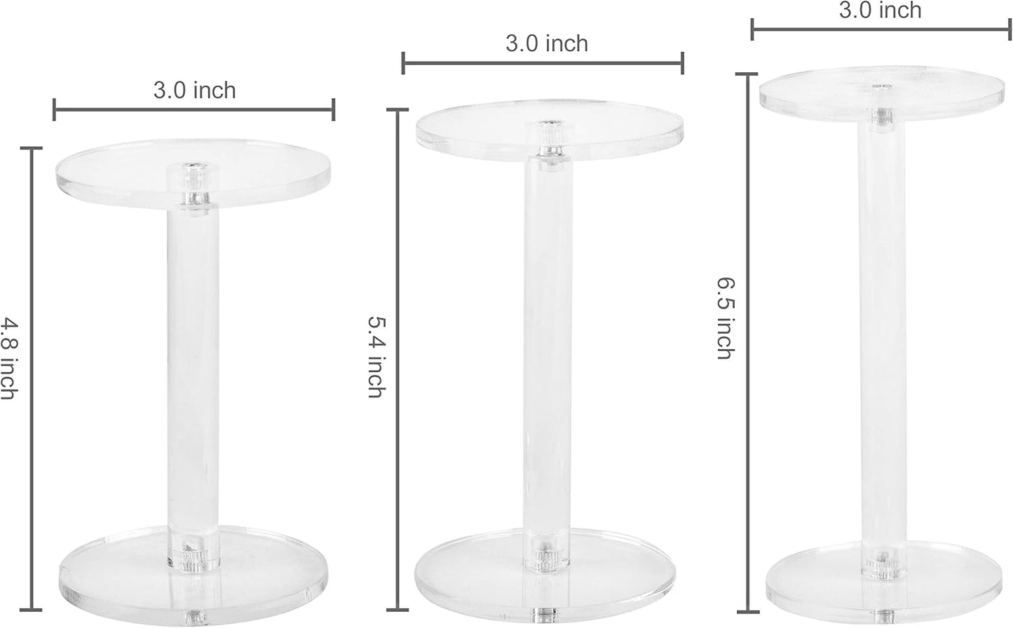 Round Acrylic Jewelry/Watch Display Pedestal Riser Stands / Clear / Set of 3