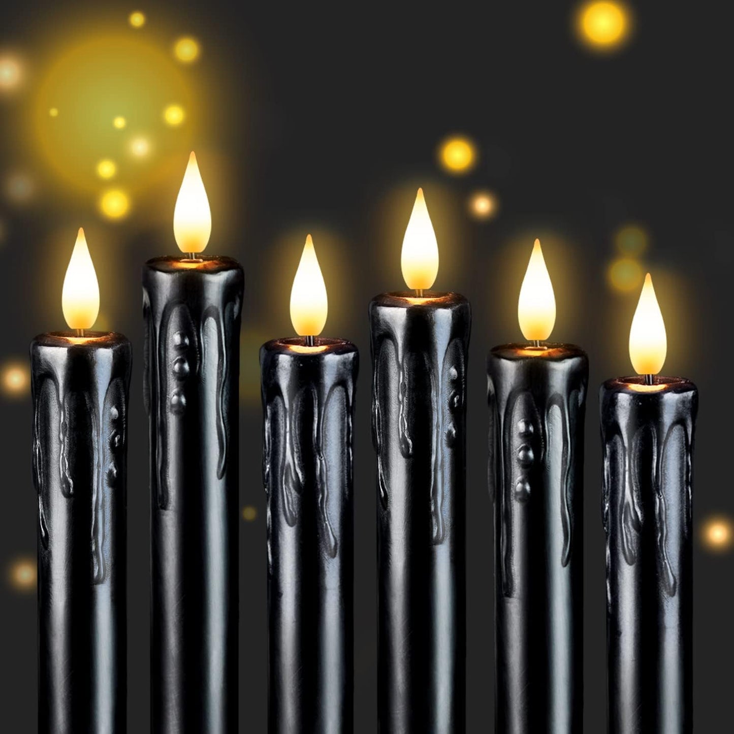 Homemory Black Flameless Taper Candles with Remote and Timer, Real Wax LED Taper Candles Battery Operated, Flickering