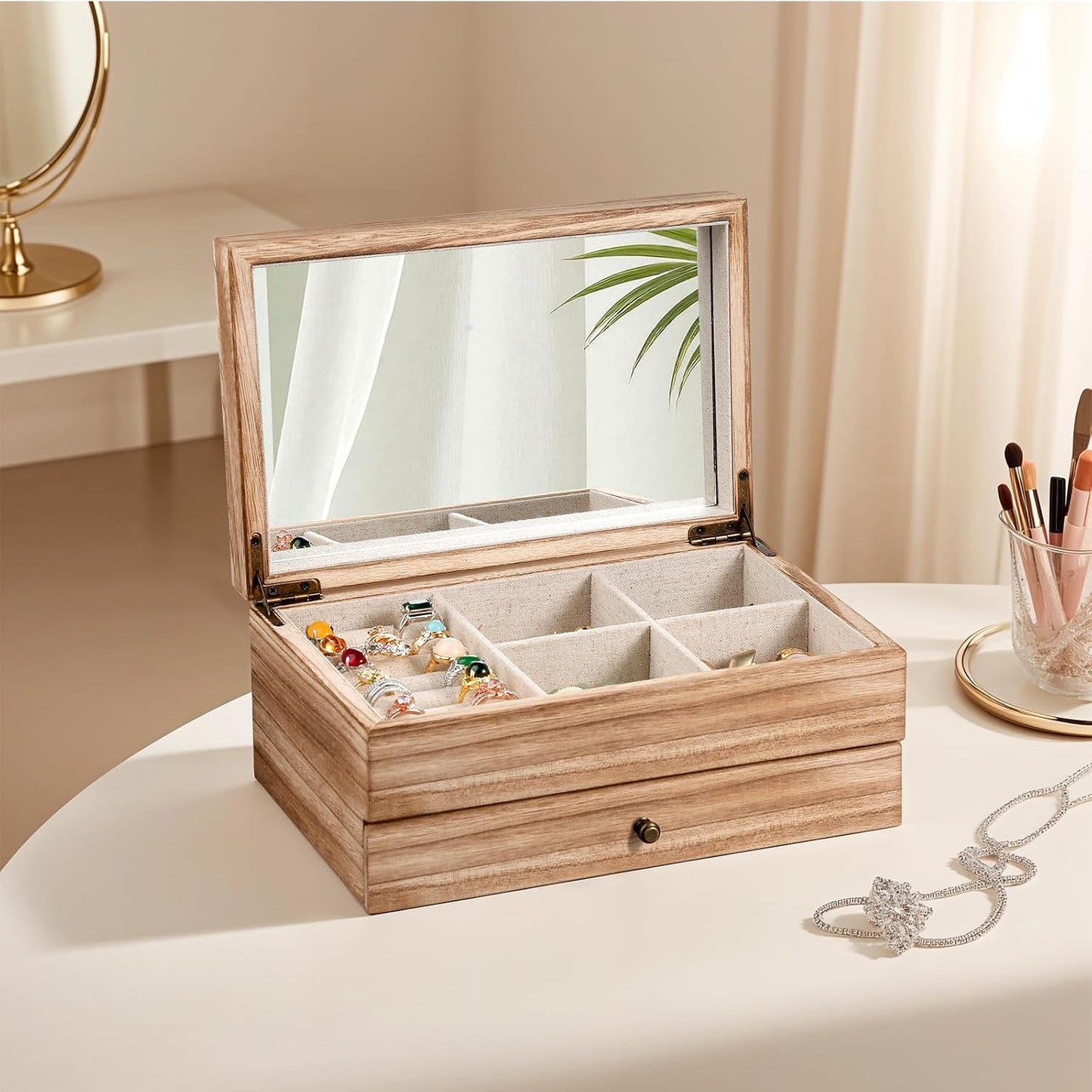 Jewelry Box Organizer for Women / 2 Layer / 2 Layer Carbonized Black