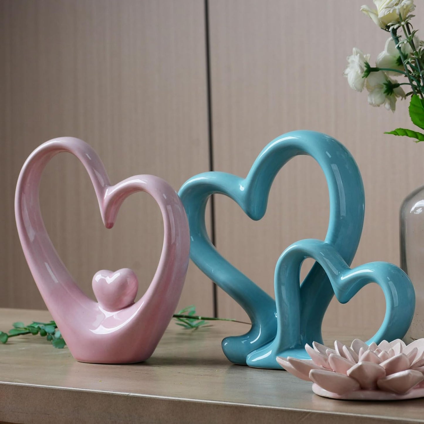 Heart Statue Figurine Modern Art Sculpture Romantic Home Decor Ceramic Ornament Gift