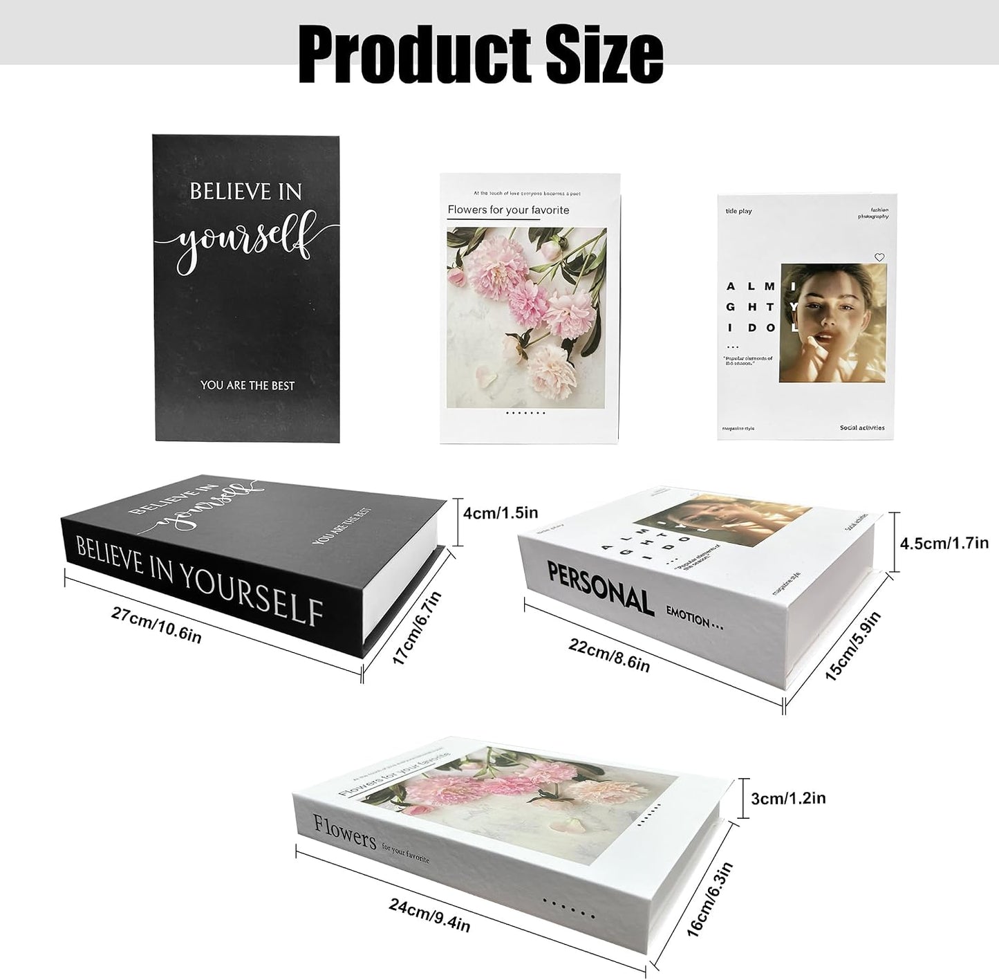 Decoration Books / White Simple Style Books Suitable / Black / Set of 3