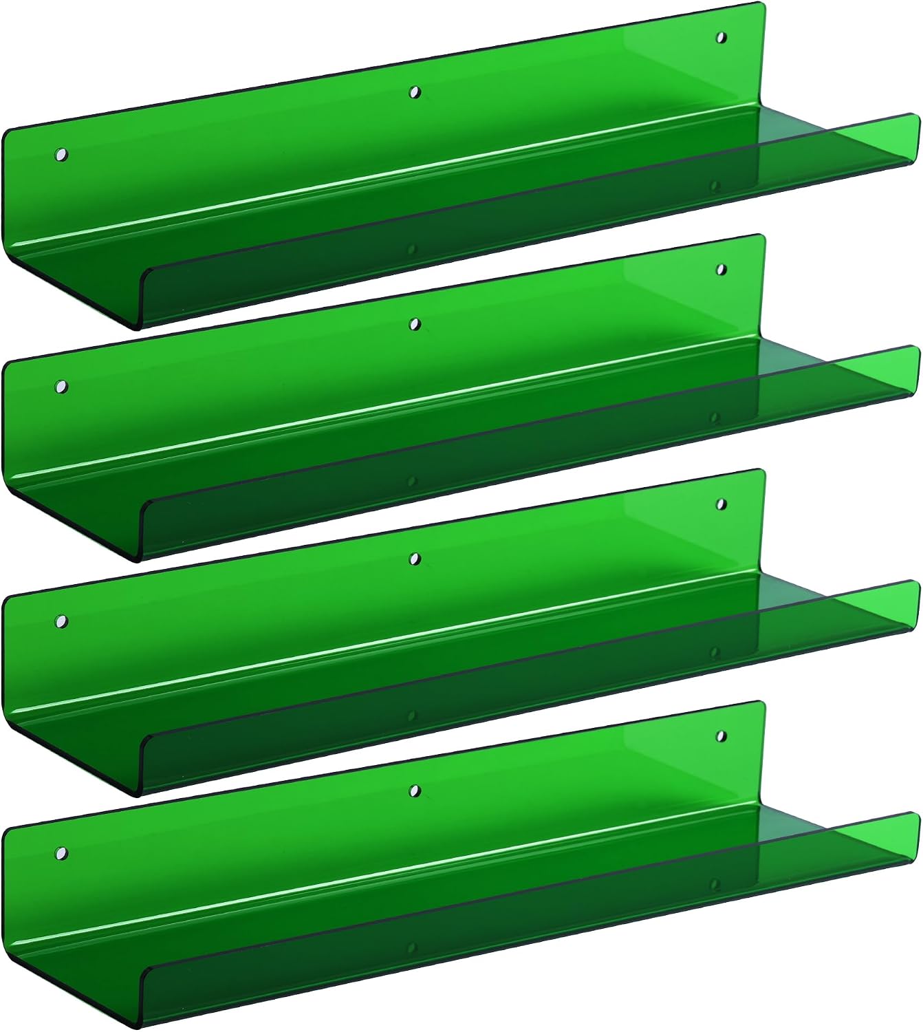 upsimples 4 Pcs 15" Acrylic Shelves for Wall Decor and Display, Green | Cute Floating Shelf for Perfume, Skincare, Nail