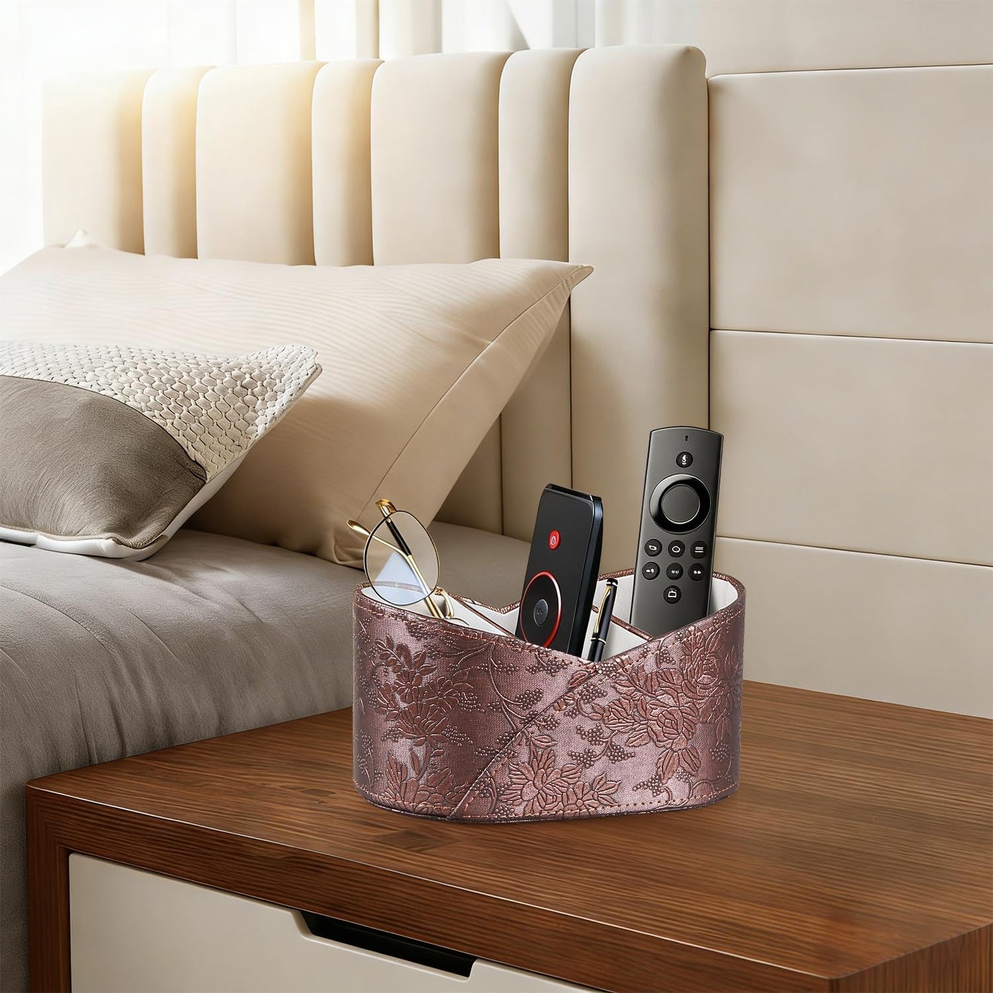 PU Leather TV Remote Control Holder / Remotes Holder / Antique Embroidery
