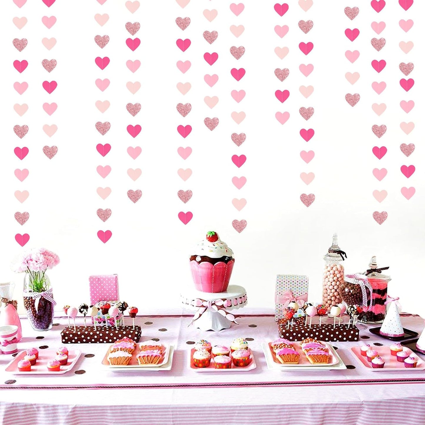 Hot-Pink Rose-Gold Party Decorations Heart-Garland / Pink Rose Gold / 52 Inch