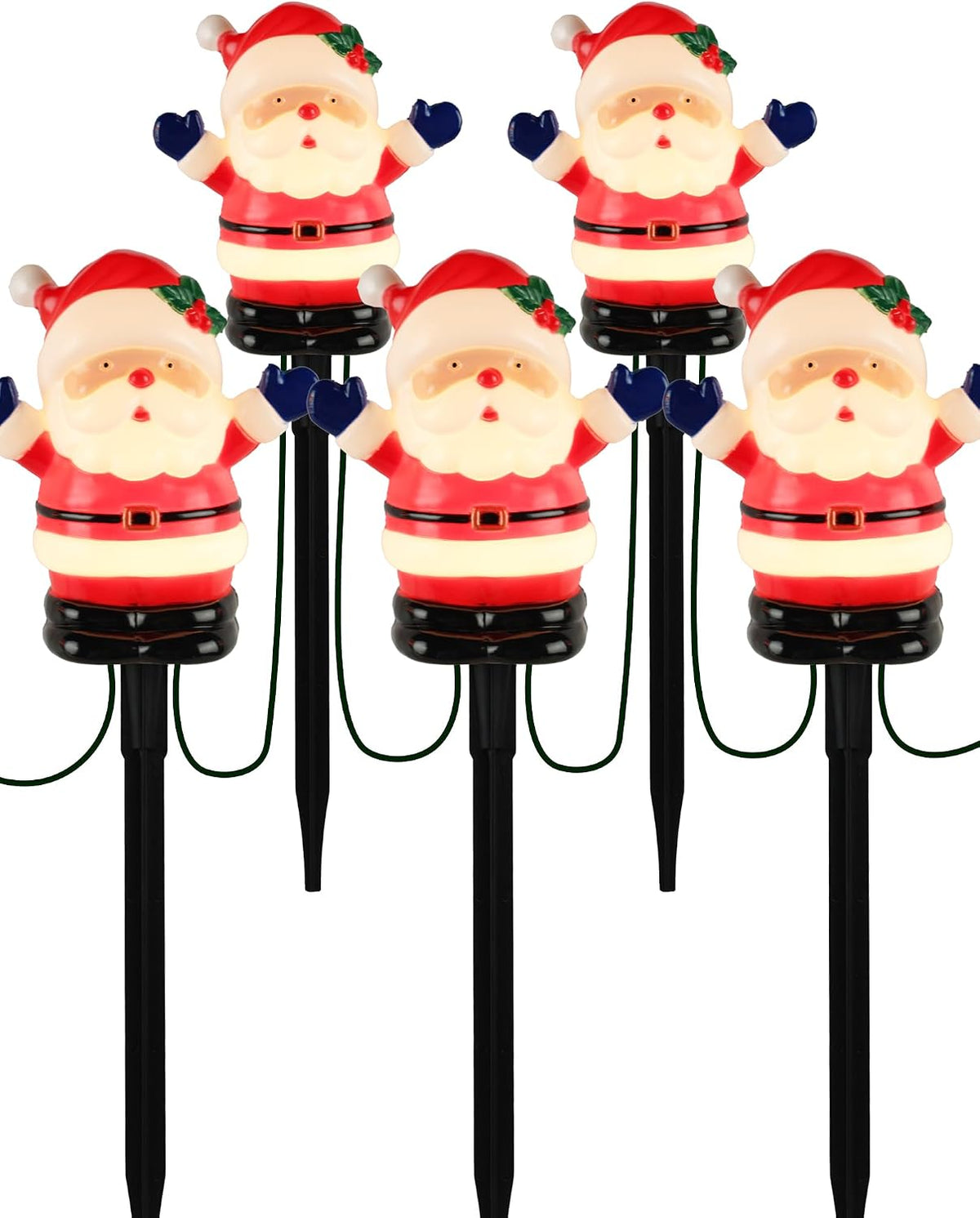 10.5FT Christmas Pathway Lights, 5PK LED Welcome Santa Yard Stake Lights