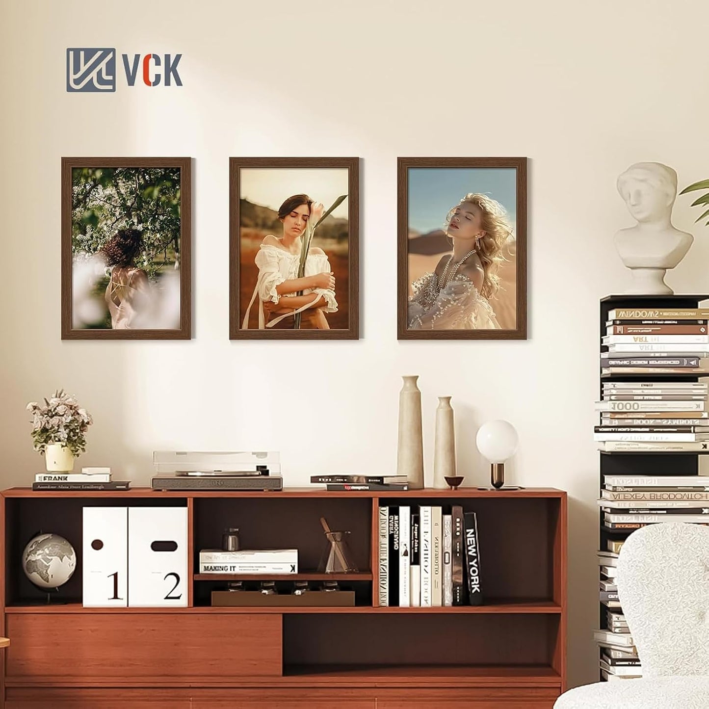 VCK 13x19 Picture Frame Brown 4 Pack, Wide Thick Wood Border, for Prints | Exclusive Woodgrain, Wall Hanging, HD