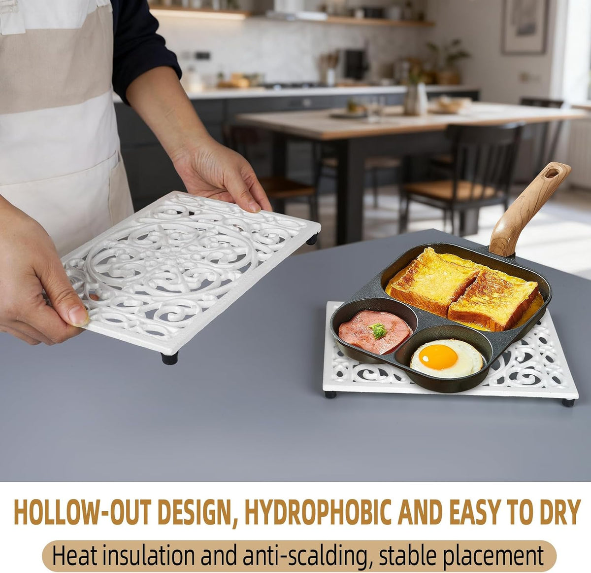 Notakia 9.6 x 6.3 Inch Cast Iron Trivet Set, Large Metal Trivets for Hot Dishes Pots Pans Decorative Kitchen Trivets