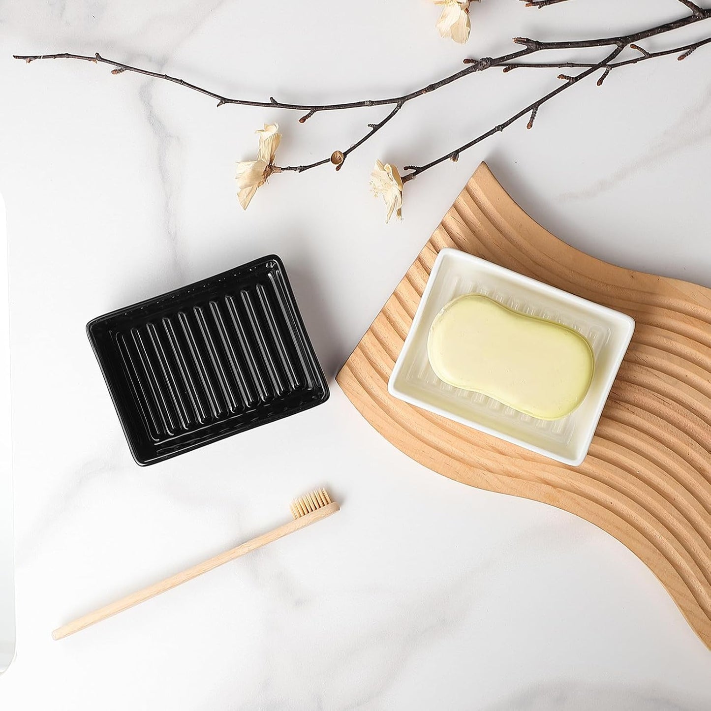 Modern Ceramic Hand Soap Holder Non-Slip Bar Soap Holder Soap Tray / White