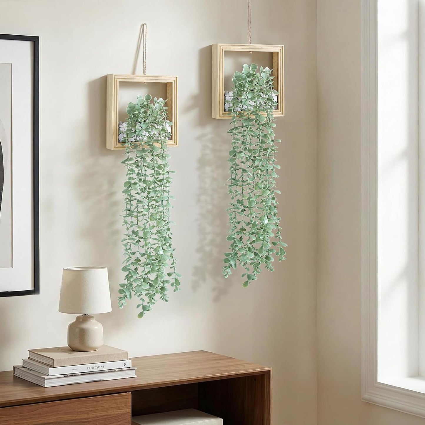 Artificial Eucalyptus Vines in Square Wooden Frame / 7.8" Natural / Set of 2