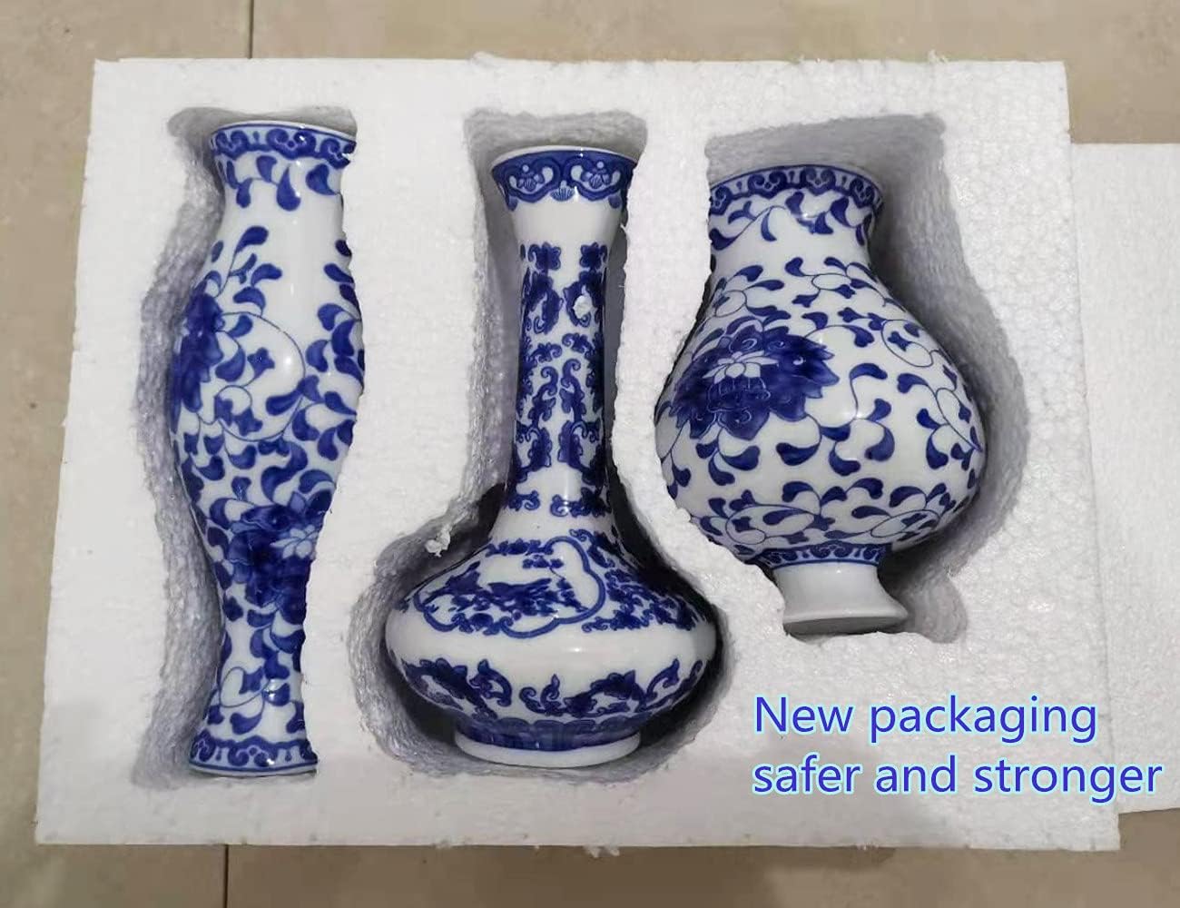 Ceramic Flower Vases / Blue & White Porcelain Set / Set of 3
