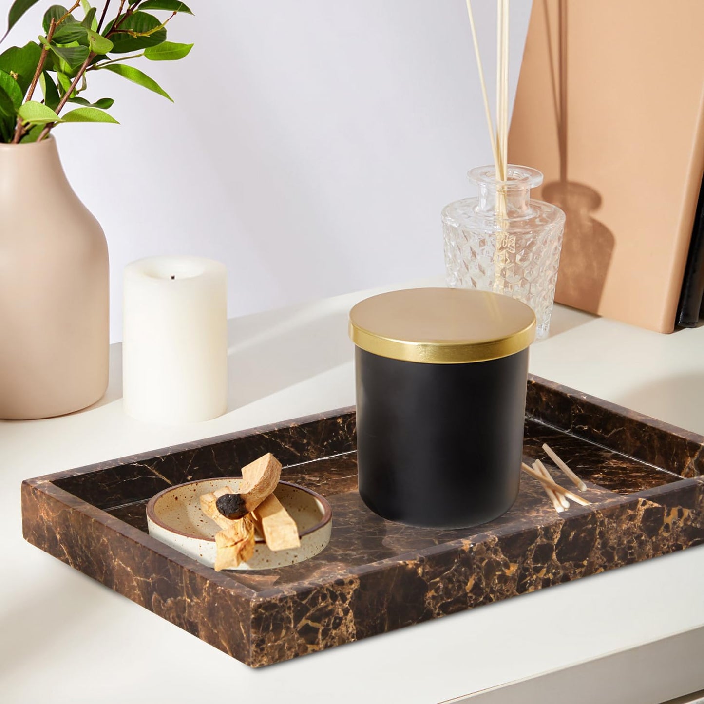 Marble Bathroom Vanity Tray / Dark Brown / 12 x 8 x 1.2
