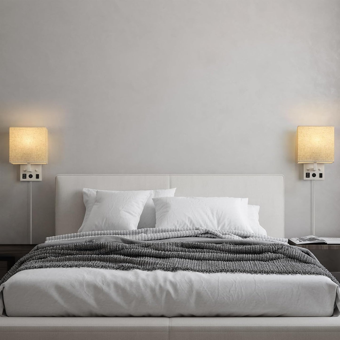HAITRAL Wall Sconces Plug in with Bulbs - Wall Lamps for Bedroom with USB and Outlet,Sconces Wall Decor Set of 2 with