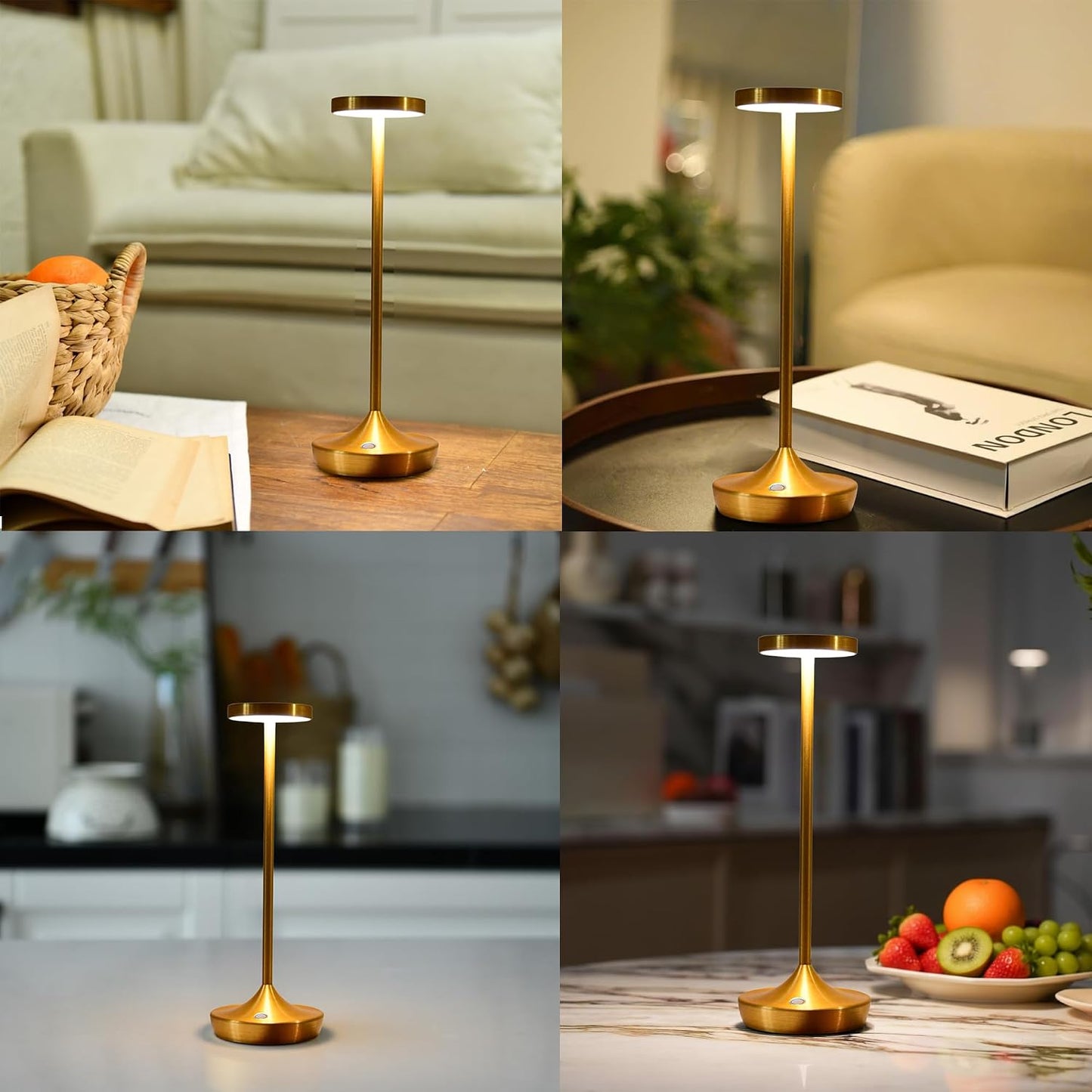 Gold Cordless LED Table Lamps Rechargeable 6000mAh, 72H Runtime, Waterproof | Stepless Touch Dimming with 3 Color Modes