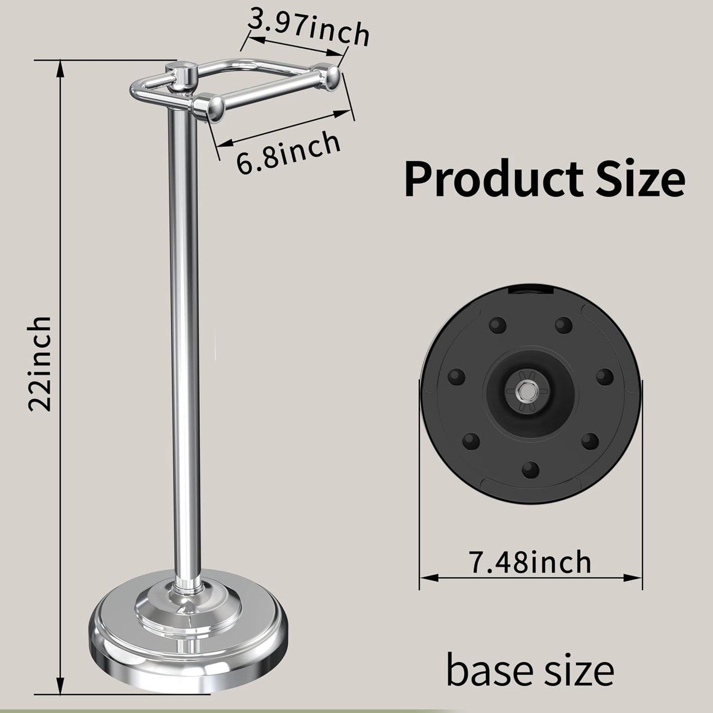 Toilet Paper Holder Stand, Toilet Paper Holder Free Standing,Post Pivoting Design & Stable Weighted Base SUS304