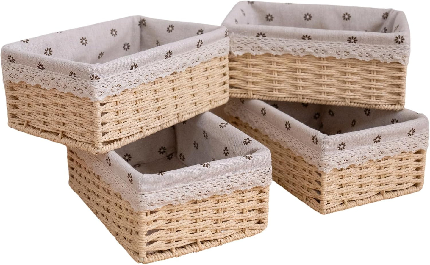 Handmade Woven Paper Rope Storage Baskets / Beige / Set of 4