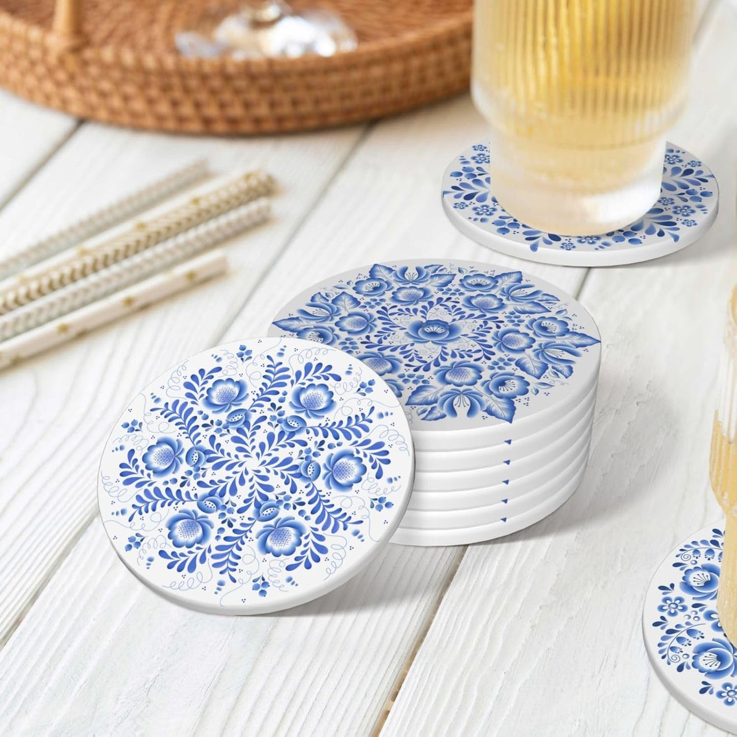 Blue and White Flower Style Ceramic Drink Coaster / Blue and White Flower-6