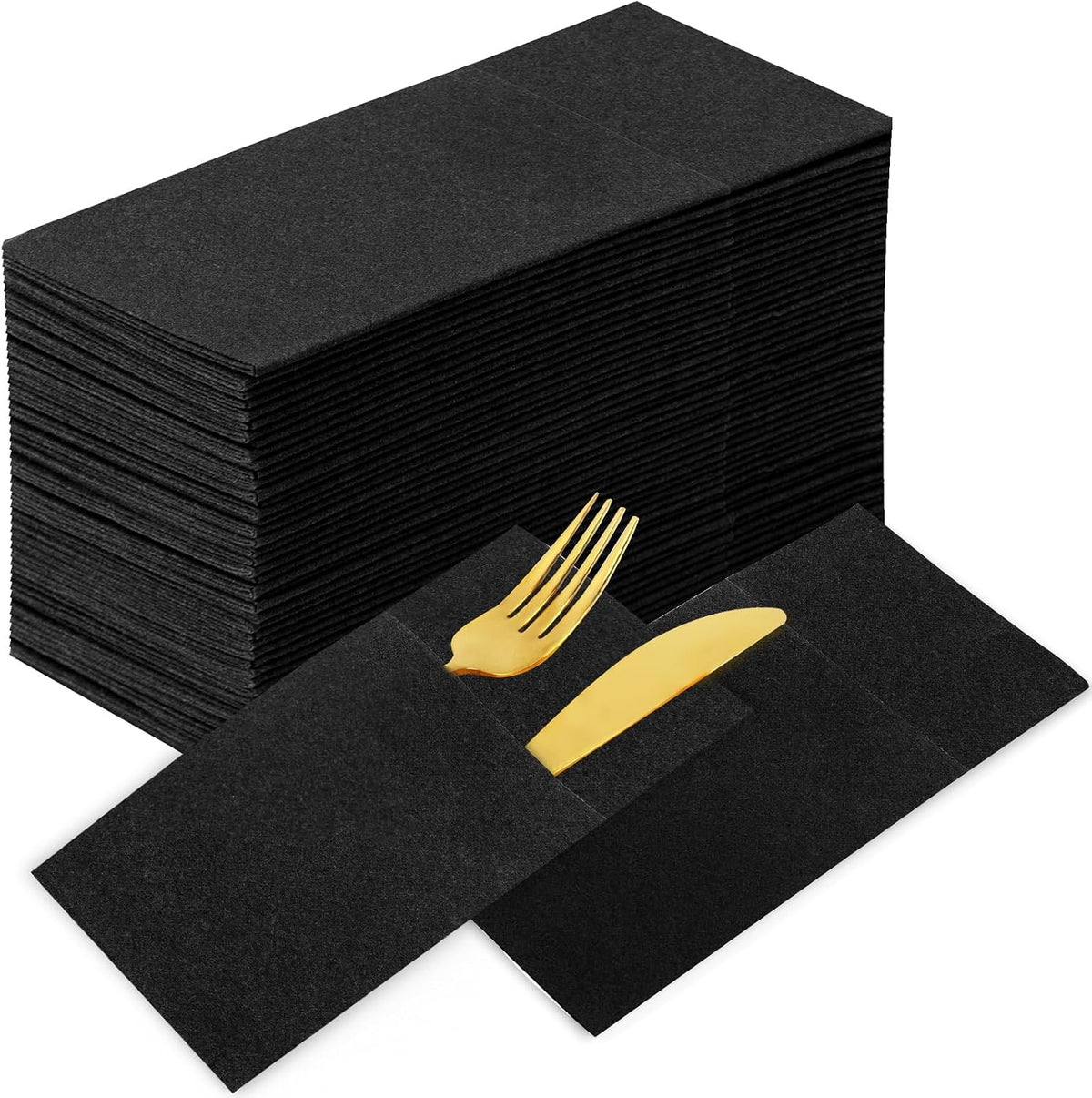 KAMMAK Black Napkins Disposable with Pocket Wedding Decorative Dinner Paper Napkins 100 Pack Linen Feel Prefolded Guest Hand Towels for Party Decoration, Cocktail Reception, Hotel (16.5 x 16.5 inch)