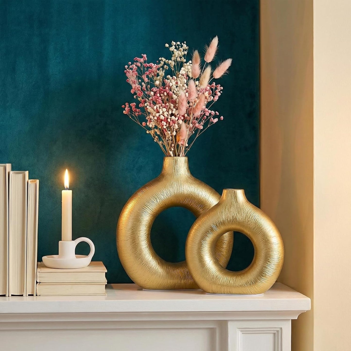 Modern Matte Ceramic Vases for Entryway Living Room Bedroom / Matte Gold / Set of 2