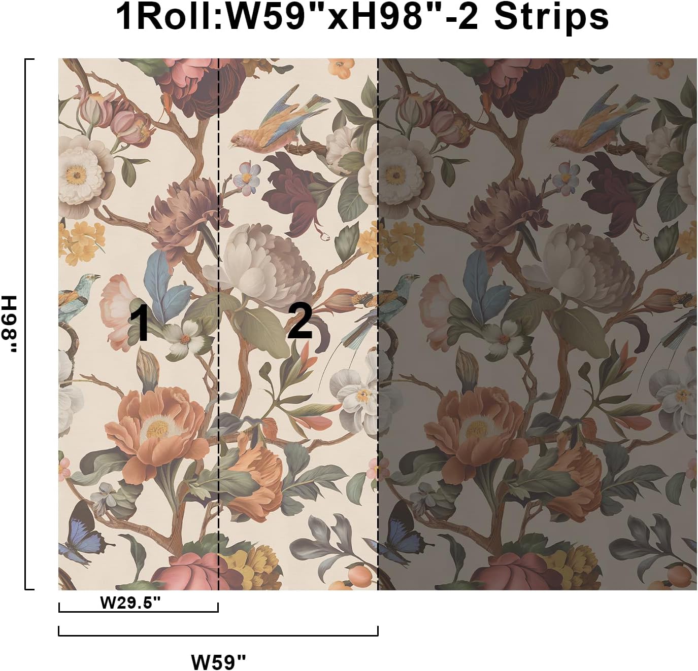 Vintage Floral Wallpaper Peel and Stick Large Flower Wall Murals / Beige / 59 x 98