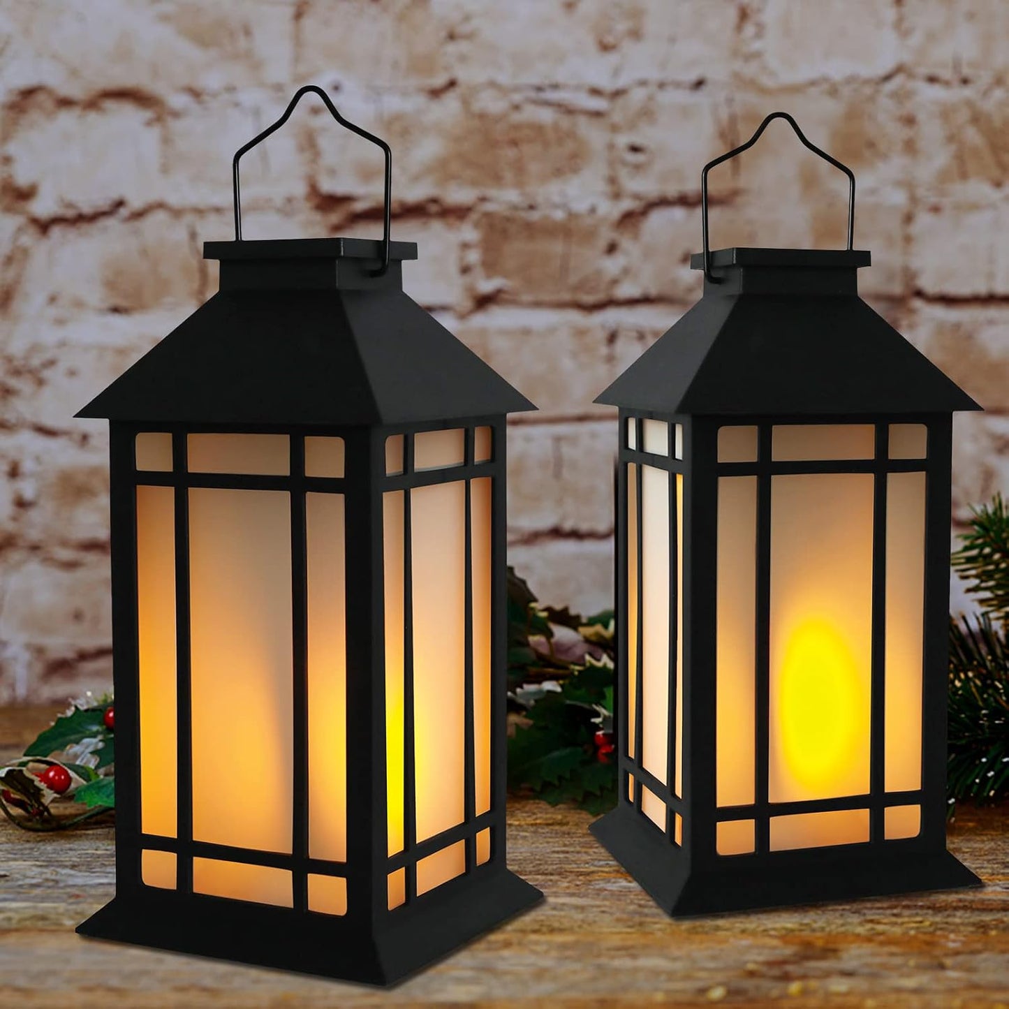Bdor 13 Inch Outdoor Decorative Lanterns with LED Candle Timer 2 Pack Black | Battery powered convenience, cozy