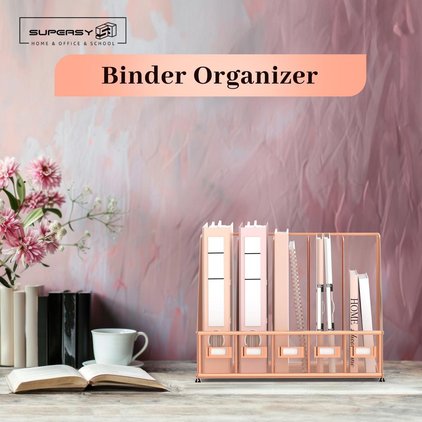 Desk Organizers Metal Desk Magazine File Holder with 5 Vertical Compartments Rack File Organizer for Office Desktop
