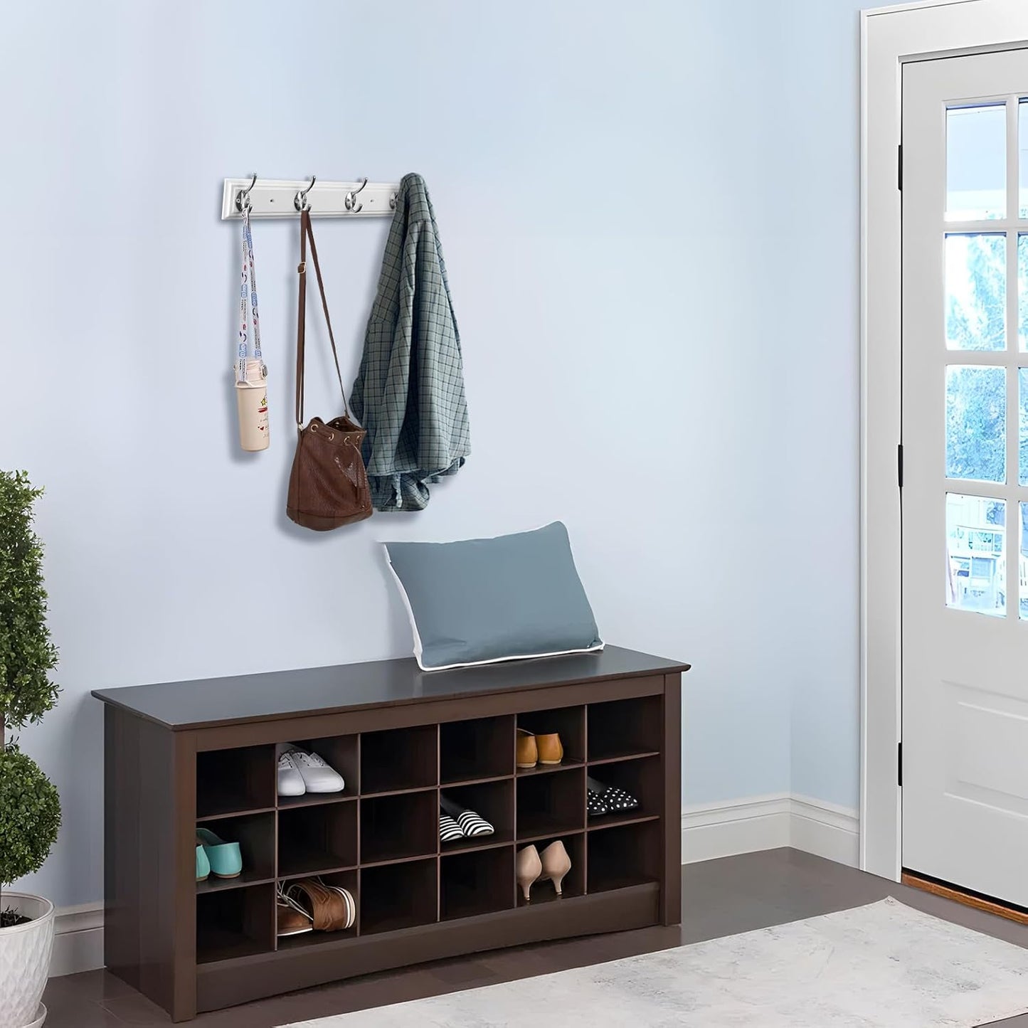 Coat Rack Wall Mounted White / White Density Wood / 4 Hooks
