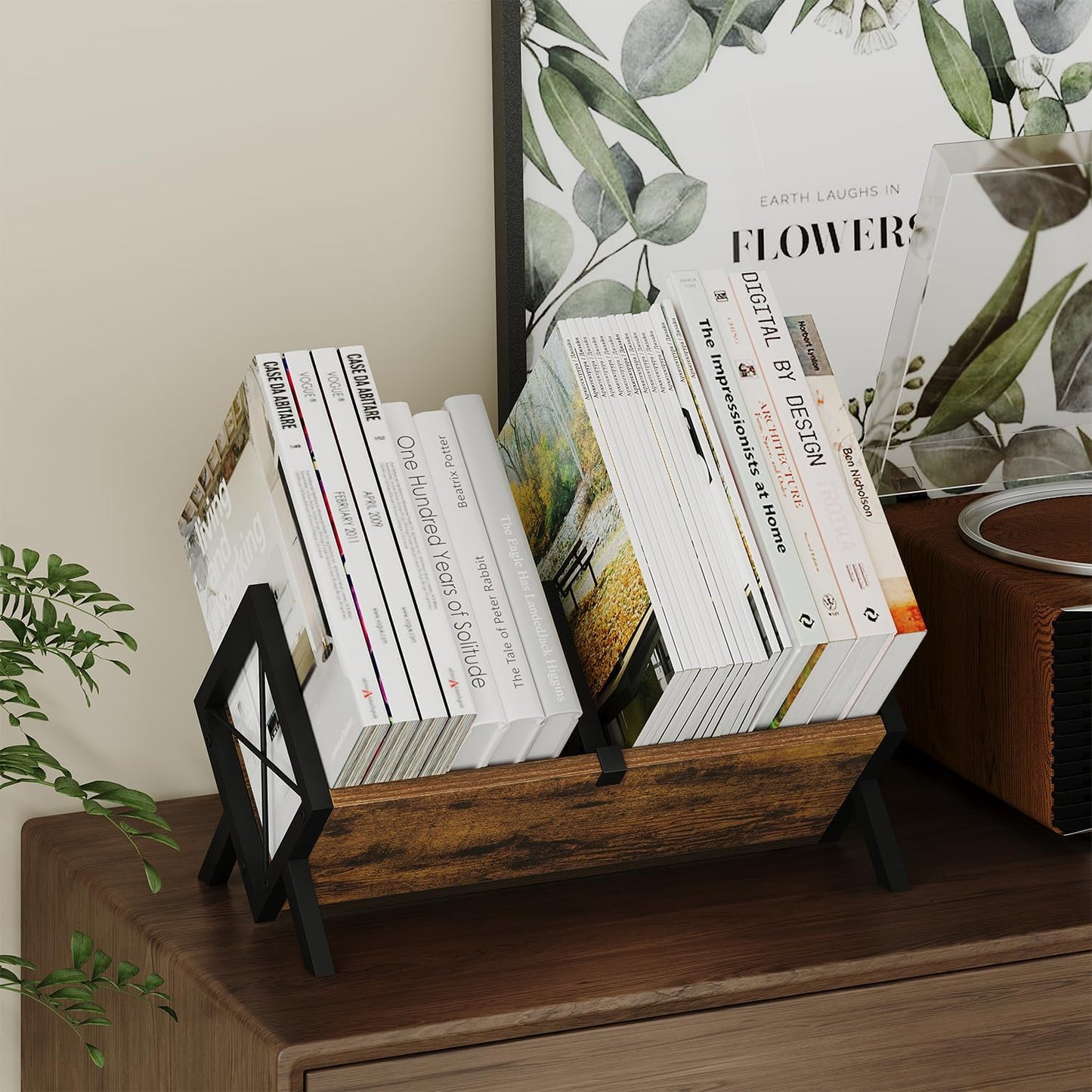 YINMIT Wood Desktop Bookshelf, Retro Tabletop Bookshelf, Desk Shelf for Top of Desk in Living Room, Home, Office