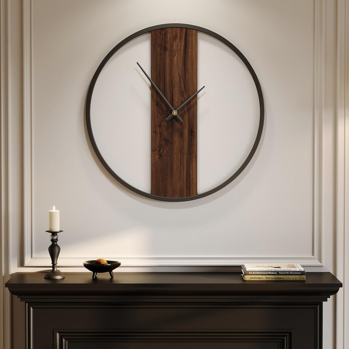 Cuspin 24 Inch Large Wall Clock Modern Rustic Walnut Dial Decorative Clock | battery operated, silent non ticking
