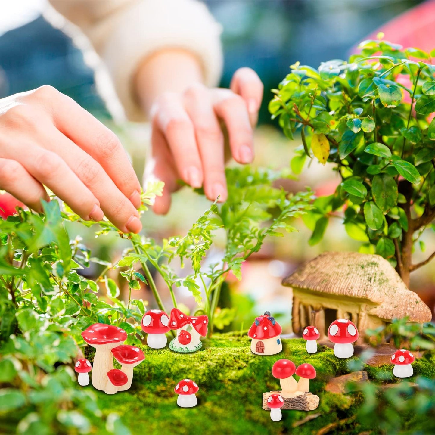 Mini Mushrooms Figurines Tiny Resin Mushroom Decor for Fairy Graden Craft Fake / Red / Set of 65