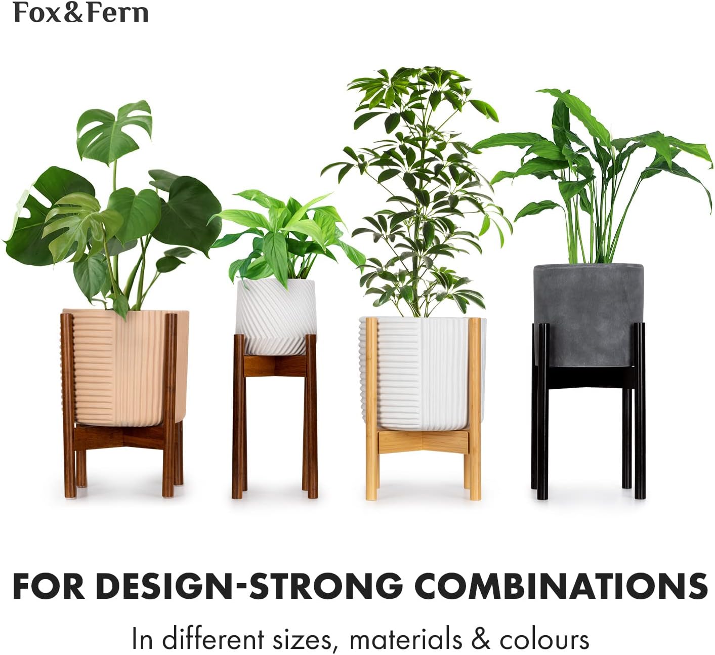 Fox & Fern Large Adjustable Plant Stand Indoor, Bamboo Stand, 11 - 15 Inch | Plug In Design, Holds 200 lbs, Two