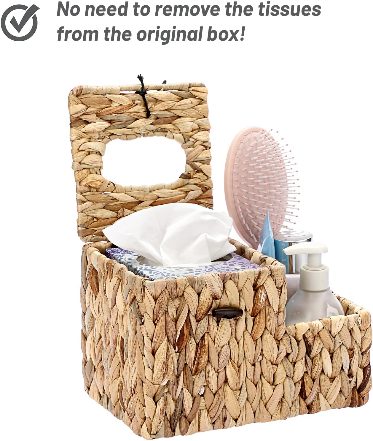 Square Woven Tissue Box Cover / Natural / Water Hyacinth