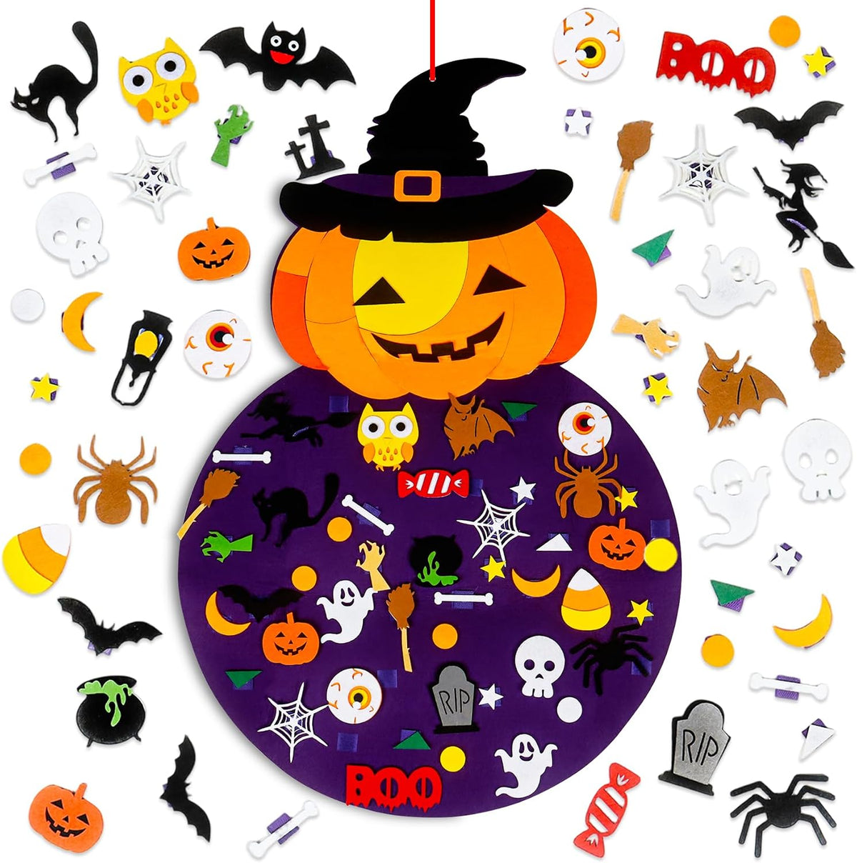 Tnoeuz DIY Halloween Felt Pumpkin Witch Hanging Decor Halloween Felt Crafts Kits Adhesive Ornaments Party Favors Home Wall Decorations Indoors Outdoors
