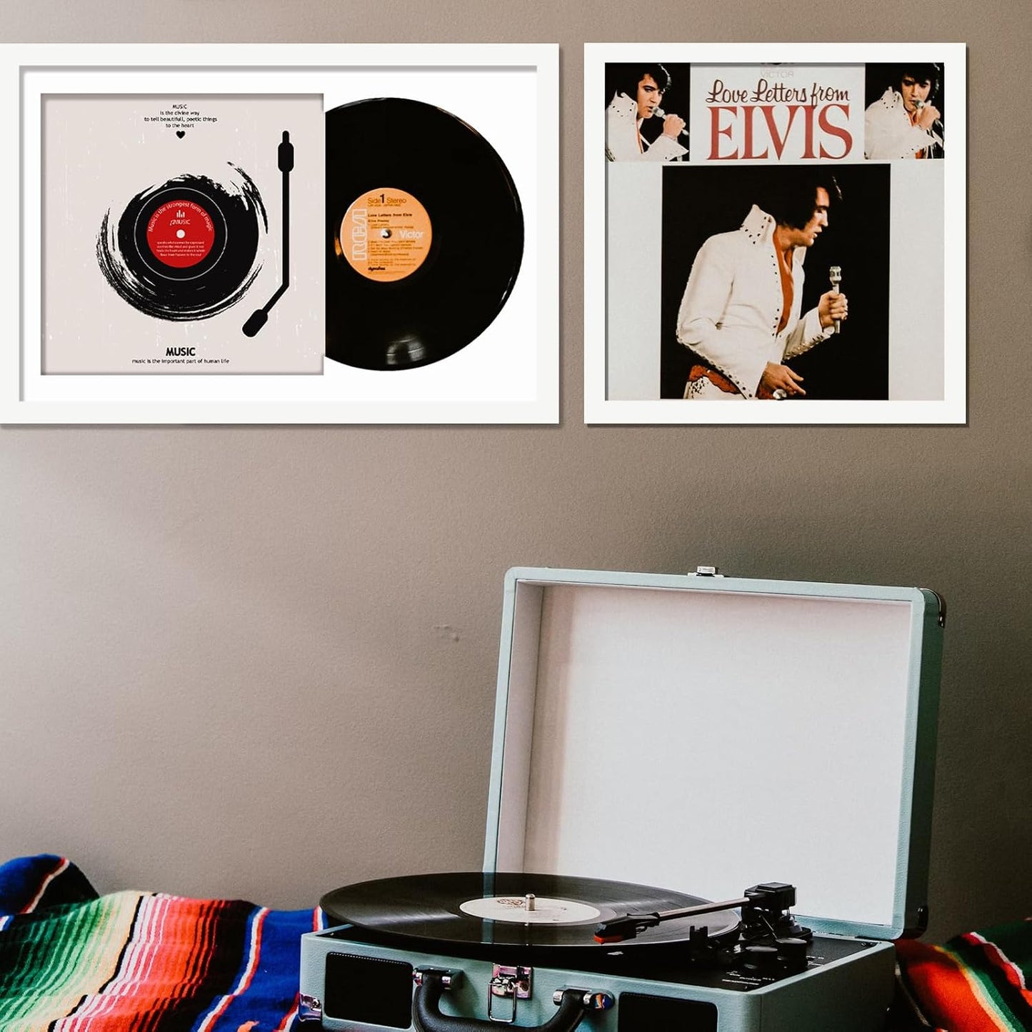 Vinyl Record Frame Display for 12 inch LP with 12.5x12.5 Album Cover | White 16x24 Frame Light Weight with High-Clarity