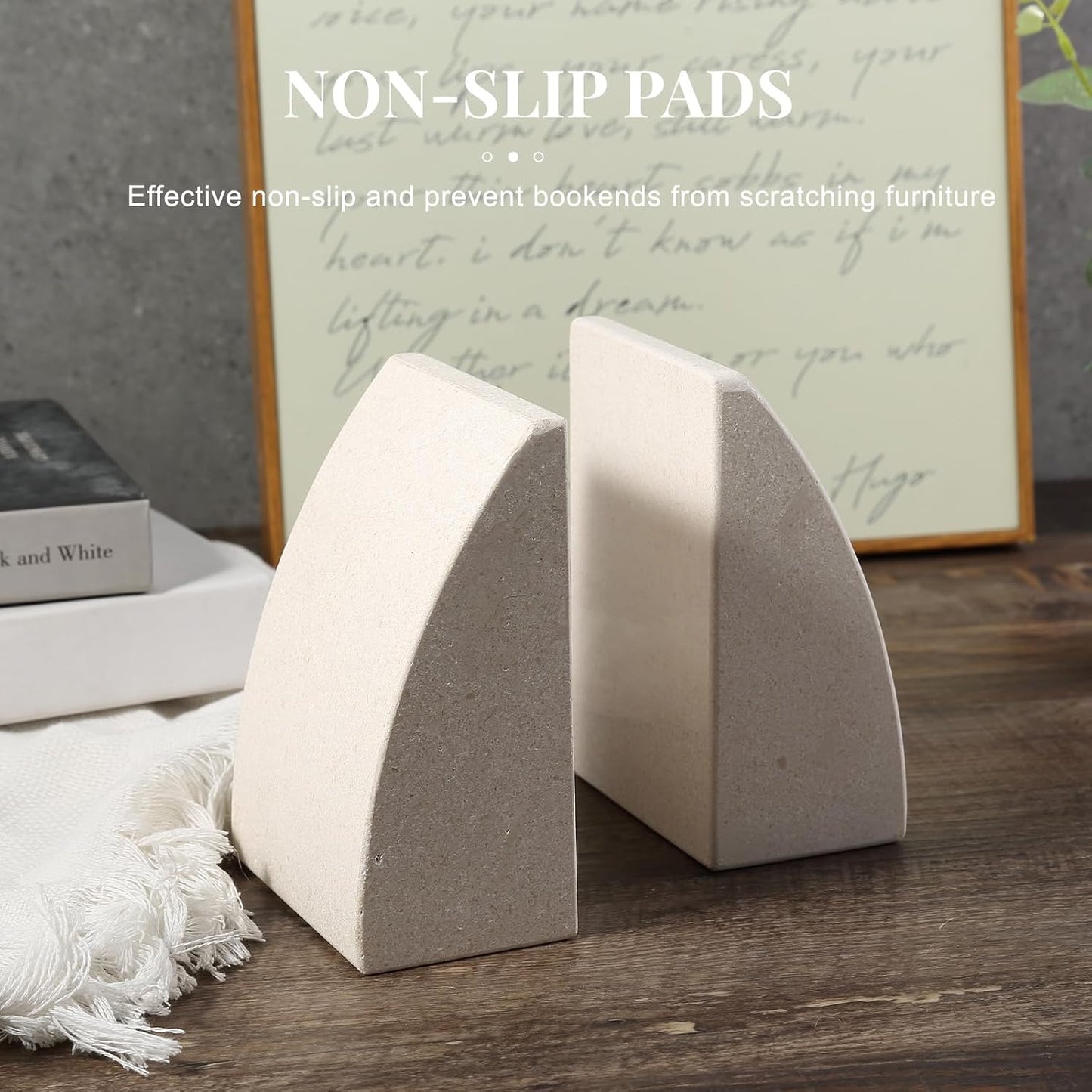 Marble Bookends / Large Bookends for Heavy Books / Sail-beige