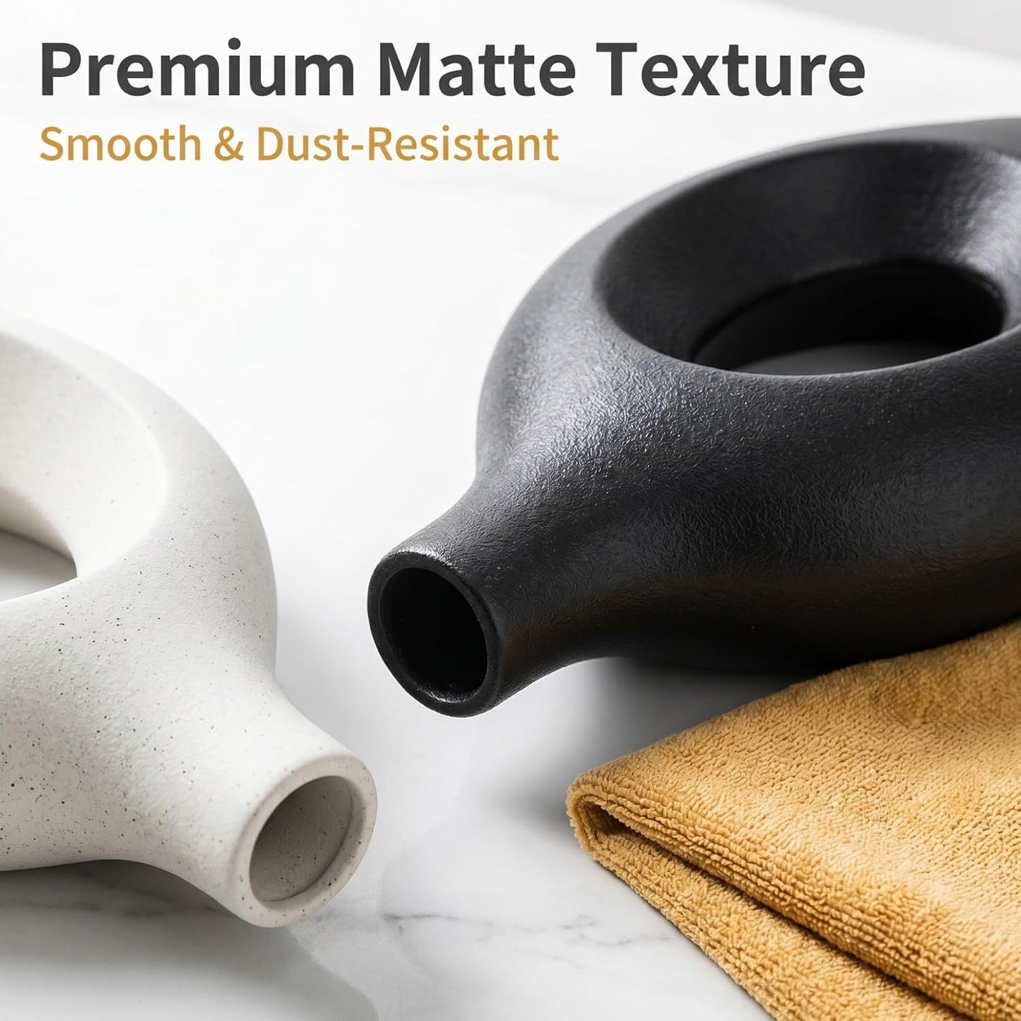 XL Black and Beige Snuggle Hollow Ceramic Vase / Black+beige XL / Set of 2