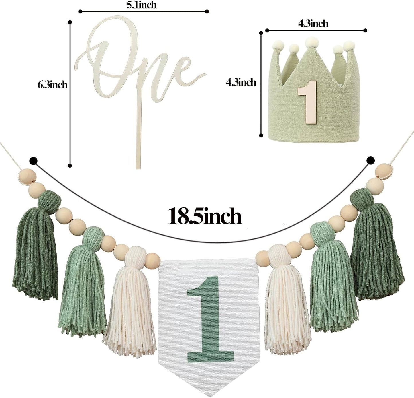 Wood Bead Tassel Garland Crown Hat Wooden Cake / Green