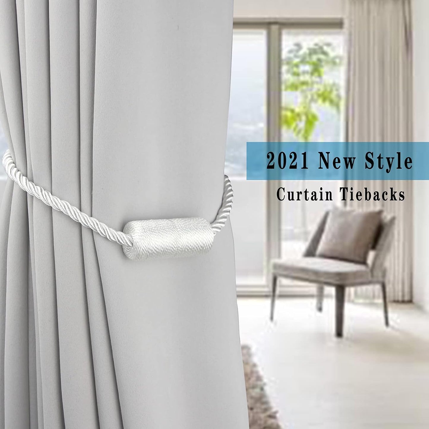 Magnetic Curtain Tiebacks Holdbacks Decorative Tie Backs for Windows Porlau | 6 Pack White Modern Outdoor Drapes