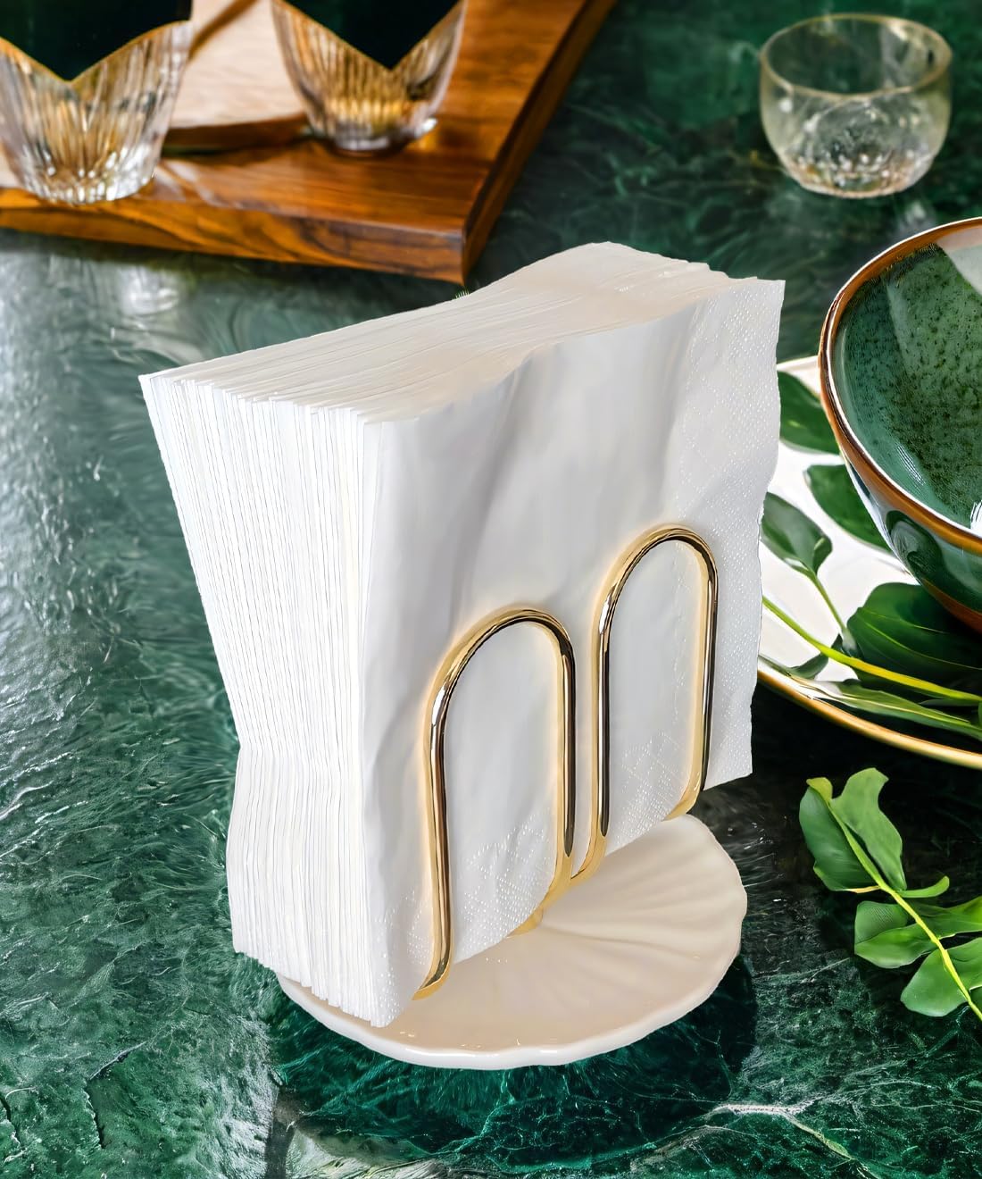 Napkin Holder / Ceramic Base Effortless Cleaning / Gold