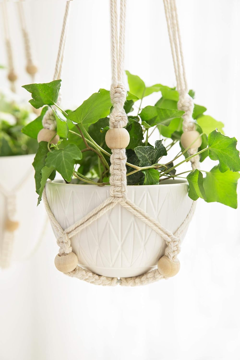 Macrame Plant Hangers Indoor Different Size Hanging Planter Basket / Medium / Ivory / Set of 3