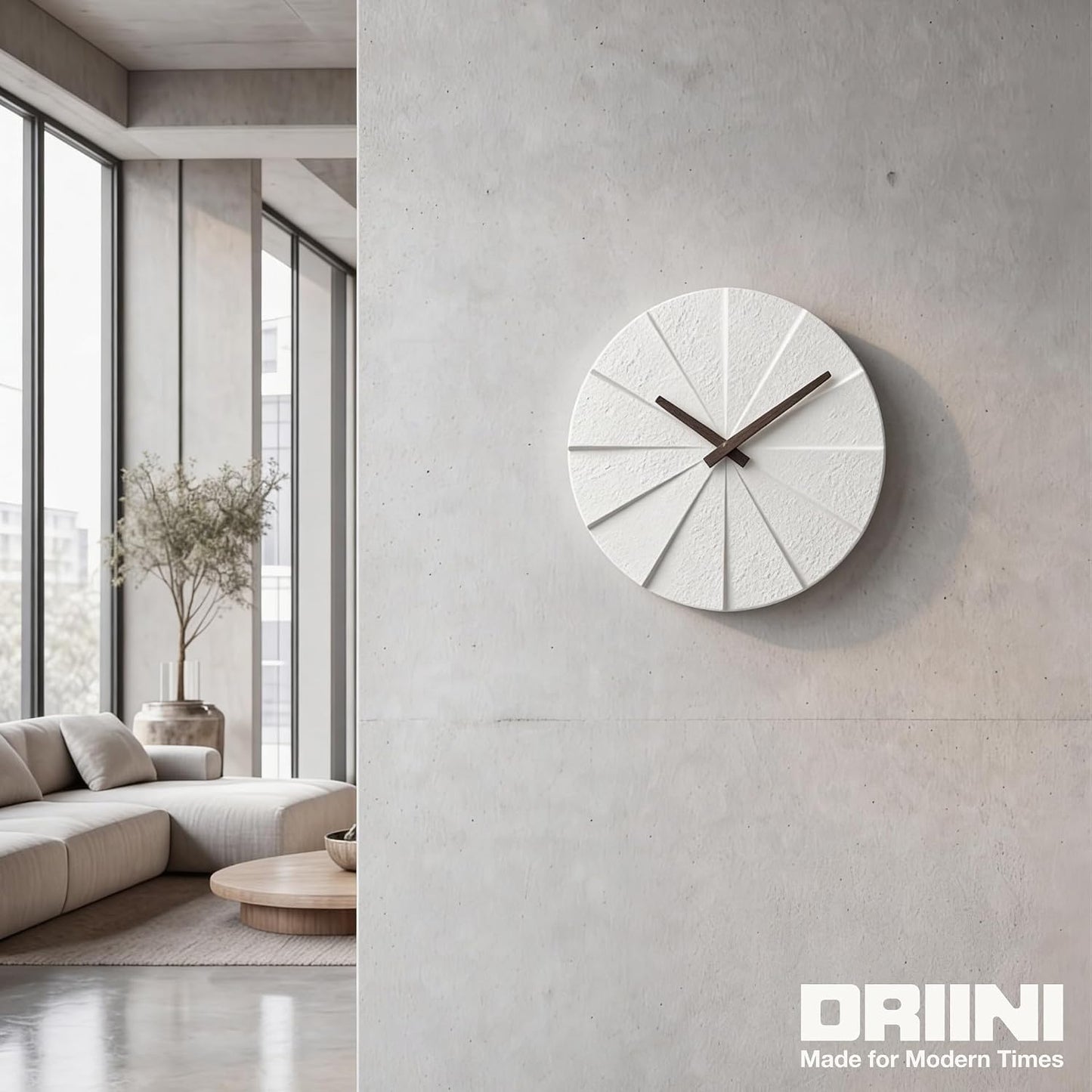 Driini Staircase Modern Wall Clock - Unique Frameless Concrete Design - Contemporary, Minimalist Decor; No Numbers