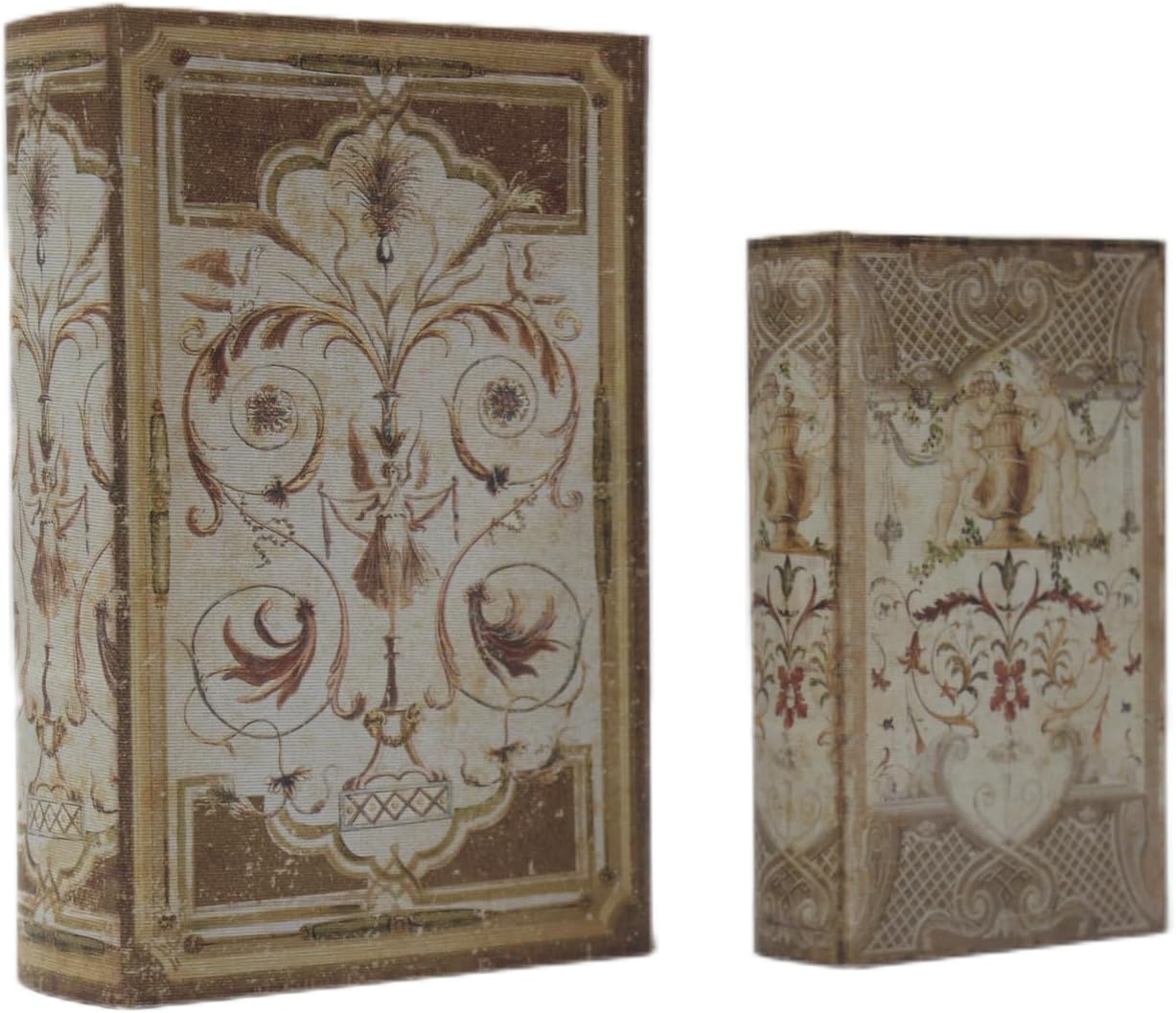 Magnetic Lock Faux Wooden Storage Book Box / Vintage Pattern / Set of 2