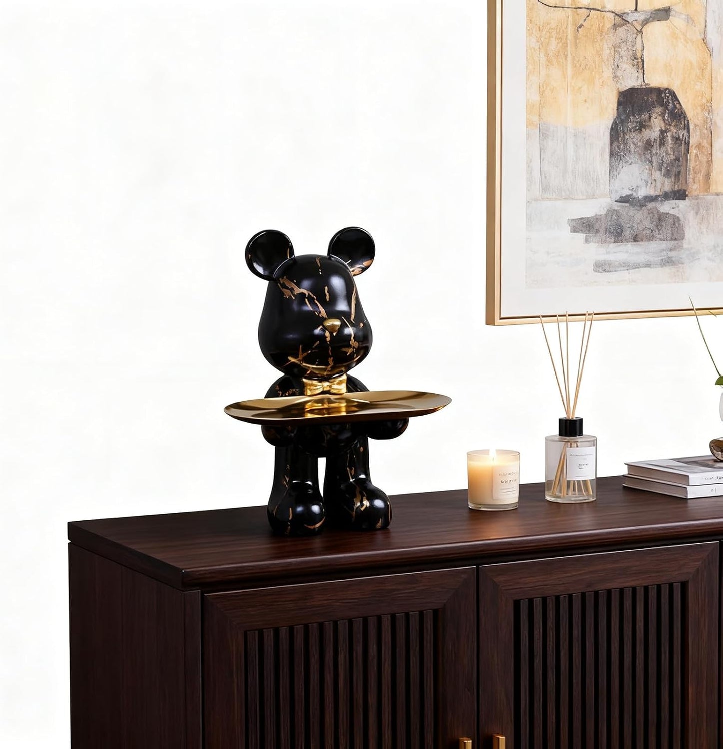 Bear Statue Resin Tray Sculpture / Black Gold