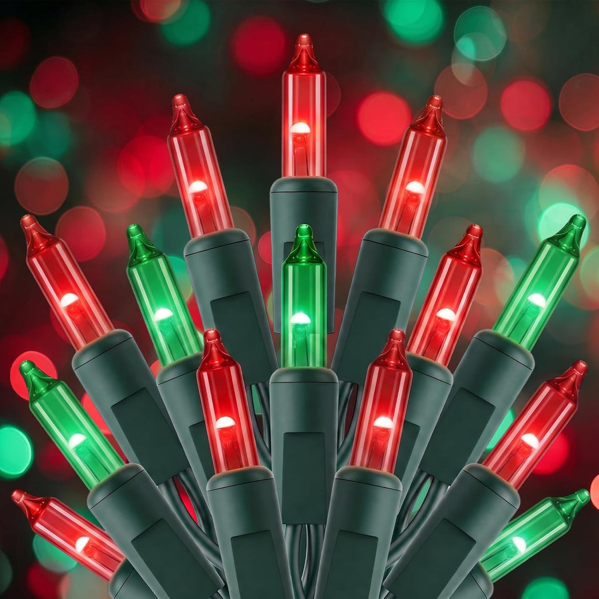 Minetom Red & Green Christmas String Lights 100 Count 20 Feet, Green Wire