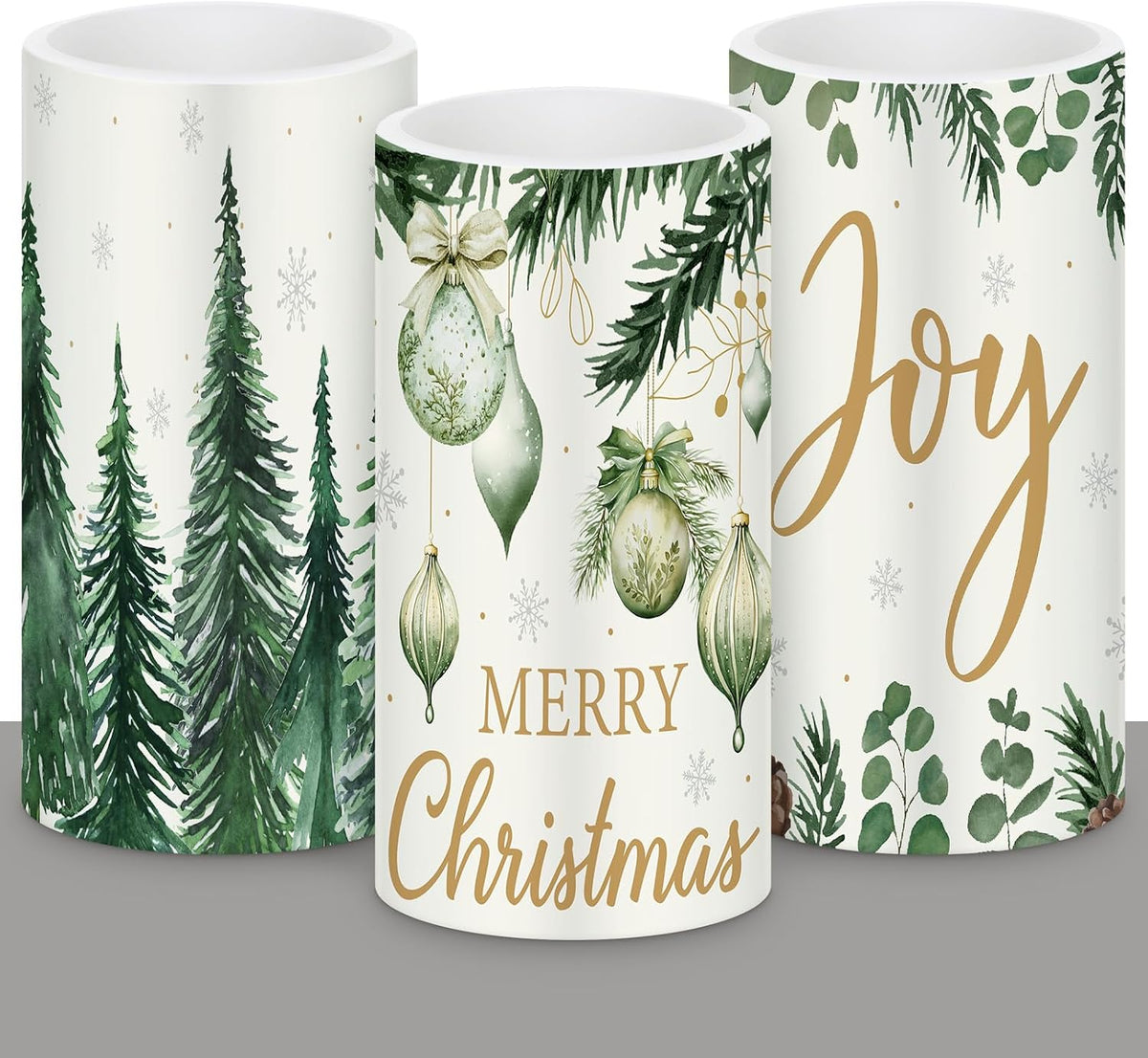 Retisee 3 Pcs Green Christmas Flameless LED Candles with Remote