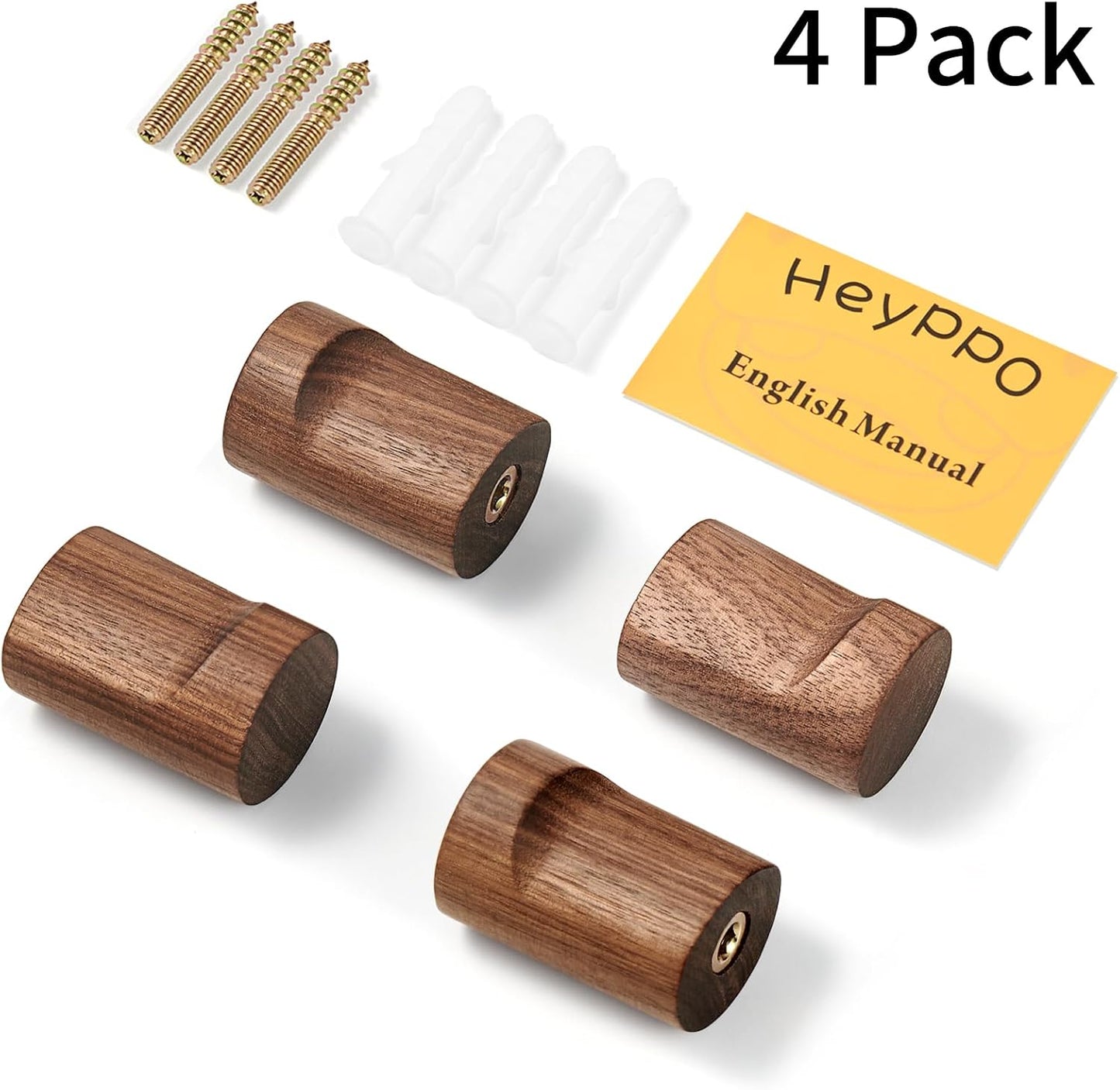Wooden Wall Hooks / 4 Hooks / Walnut / Set of 4