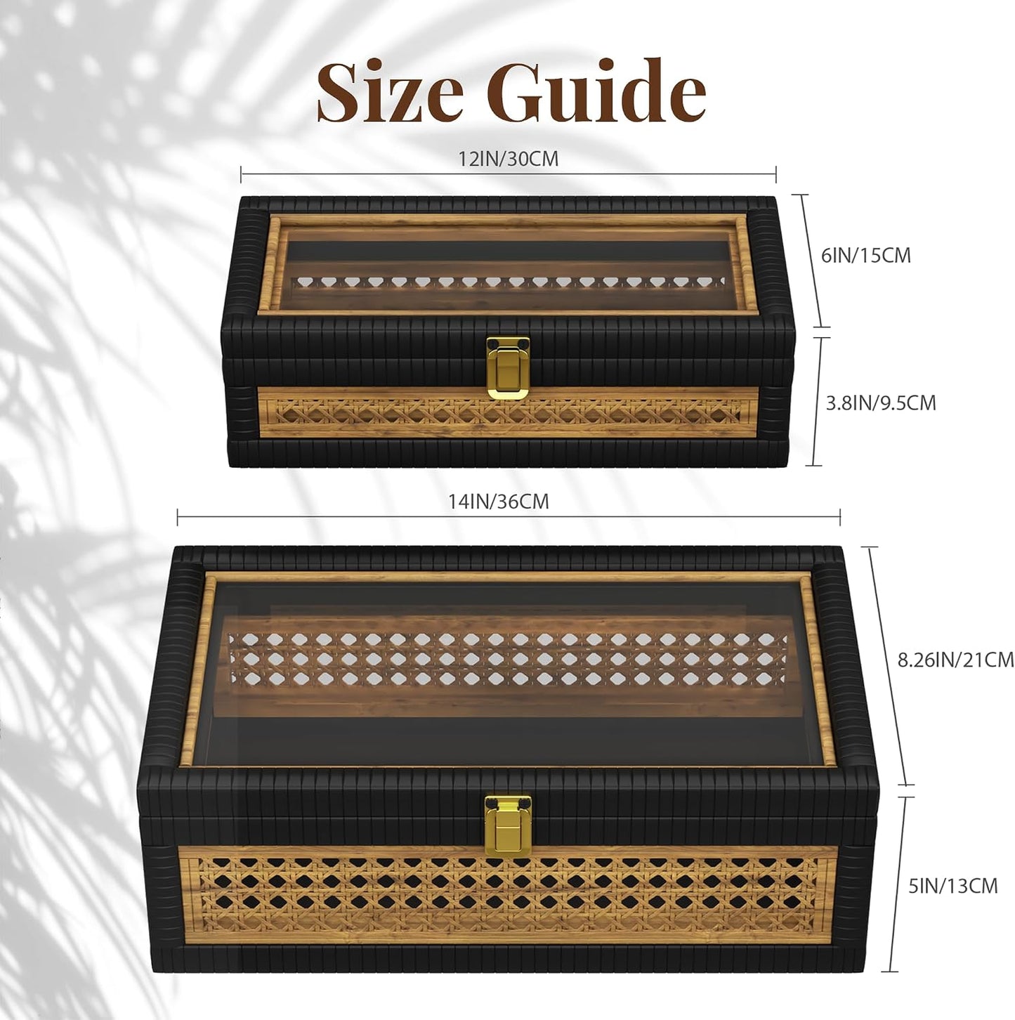Boho Display Boxes / Khaki Stitching Black / Set of 2
