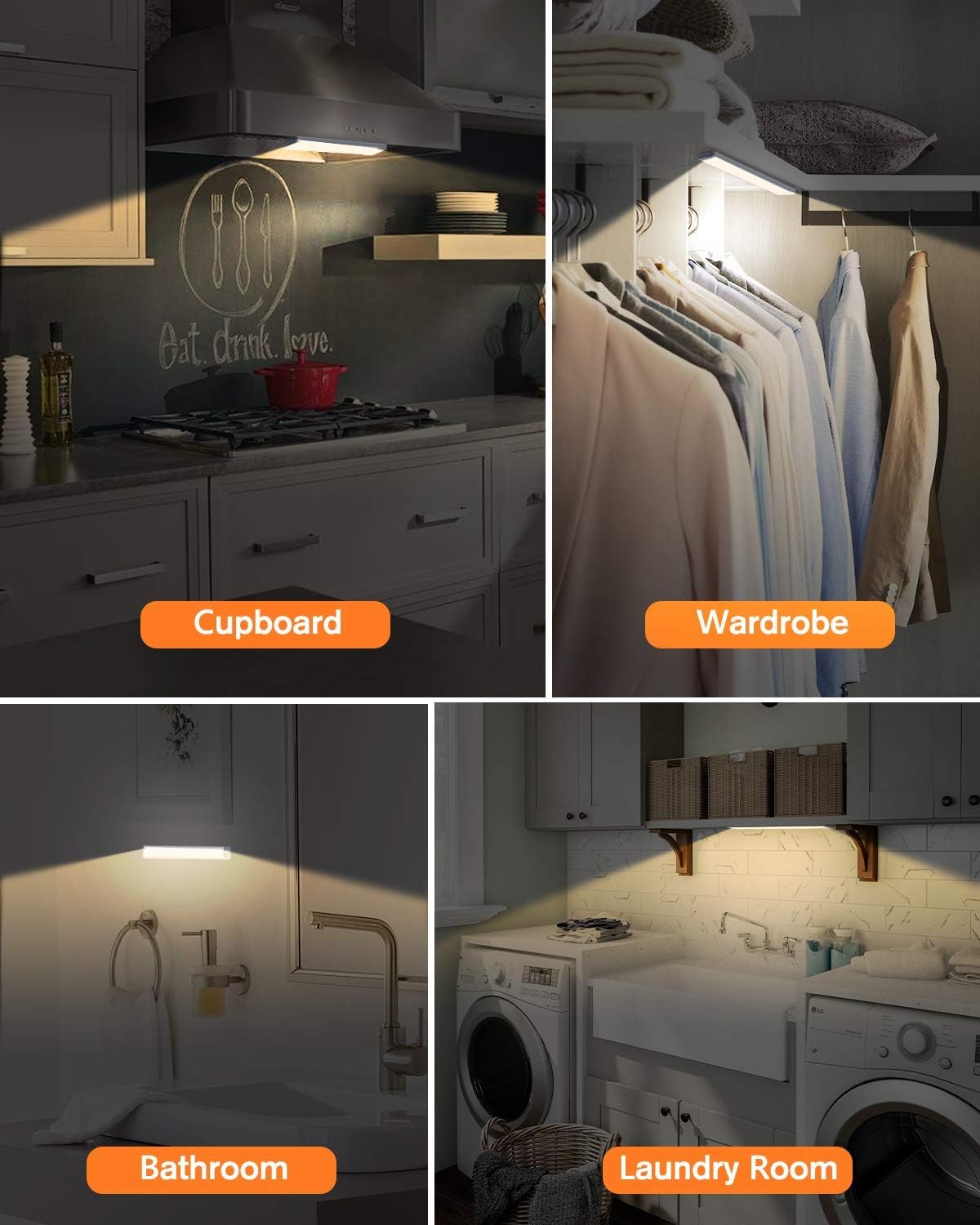 PRIORARE 30LED Motion Sensor Led Under Cabinet Lighting Warm White 2Pack | Wireless Cabinet Light Rechargeable, Closet