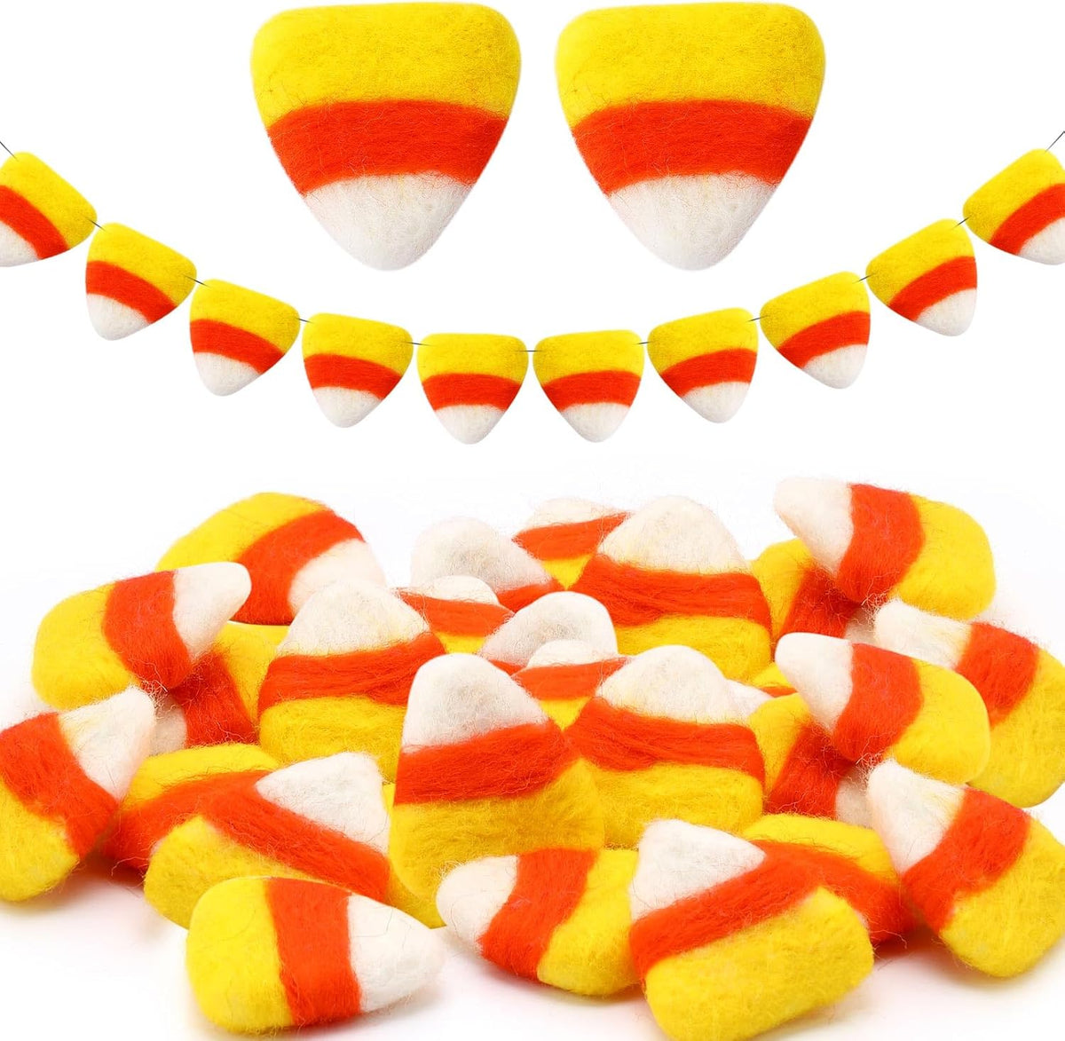 Tranqun 48 Pcs Halloween Candy Corn Felt Garlands, Fall Thanksgiving Decor